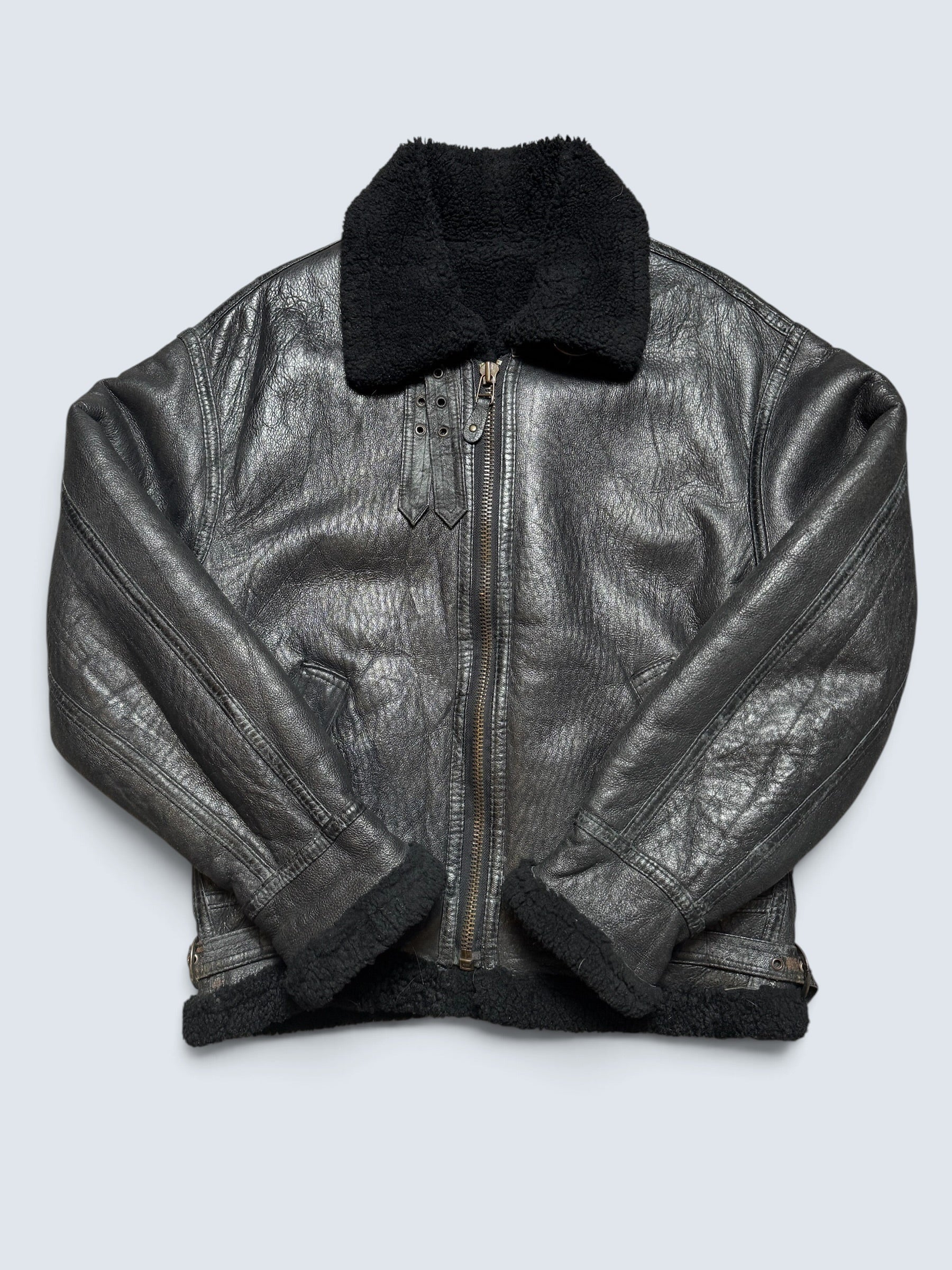 Jacket cuir flight shearling B-3 High Speed Flight Japan usaf black vintage 90’s - L