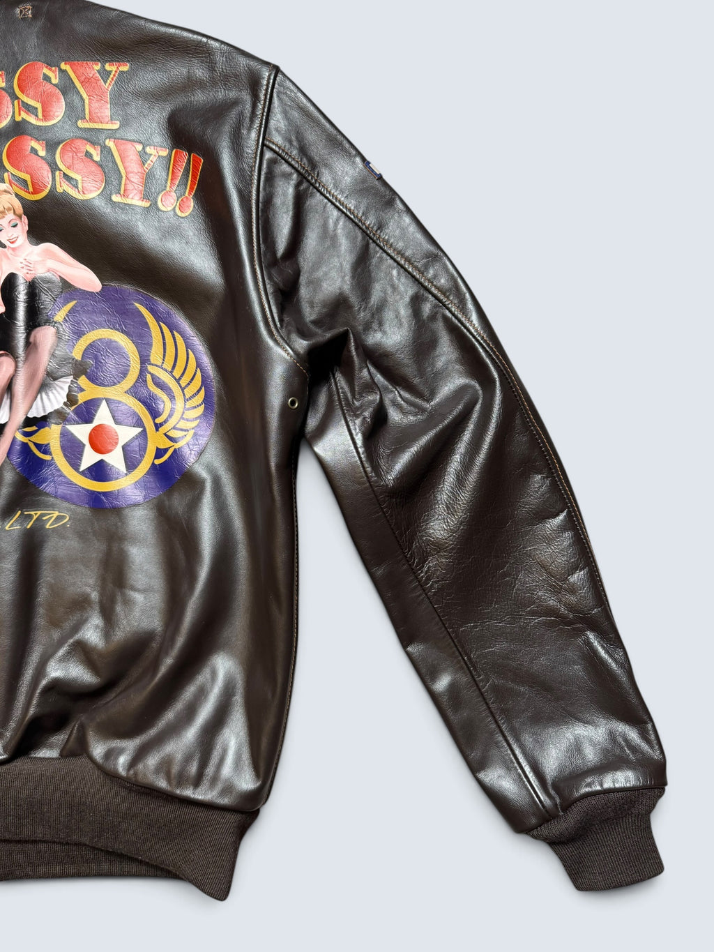 Jacket cuir cowhide flight A-2 Avirex LTD Japan exclusive usaf nose art full patch black - 44 (XL)