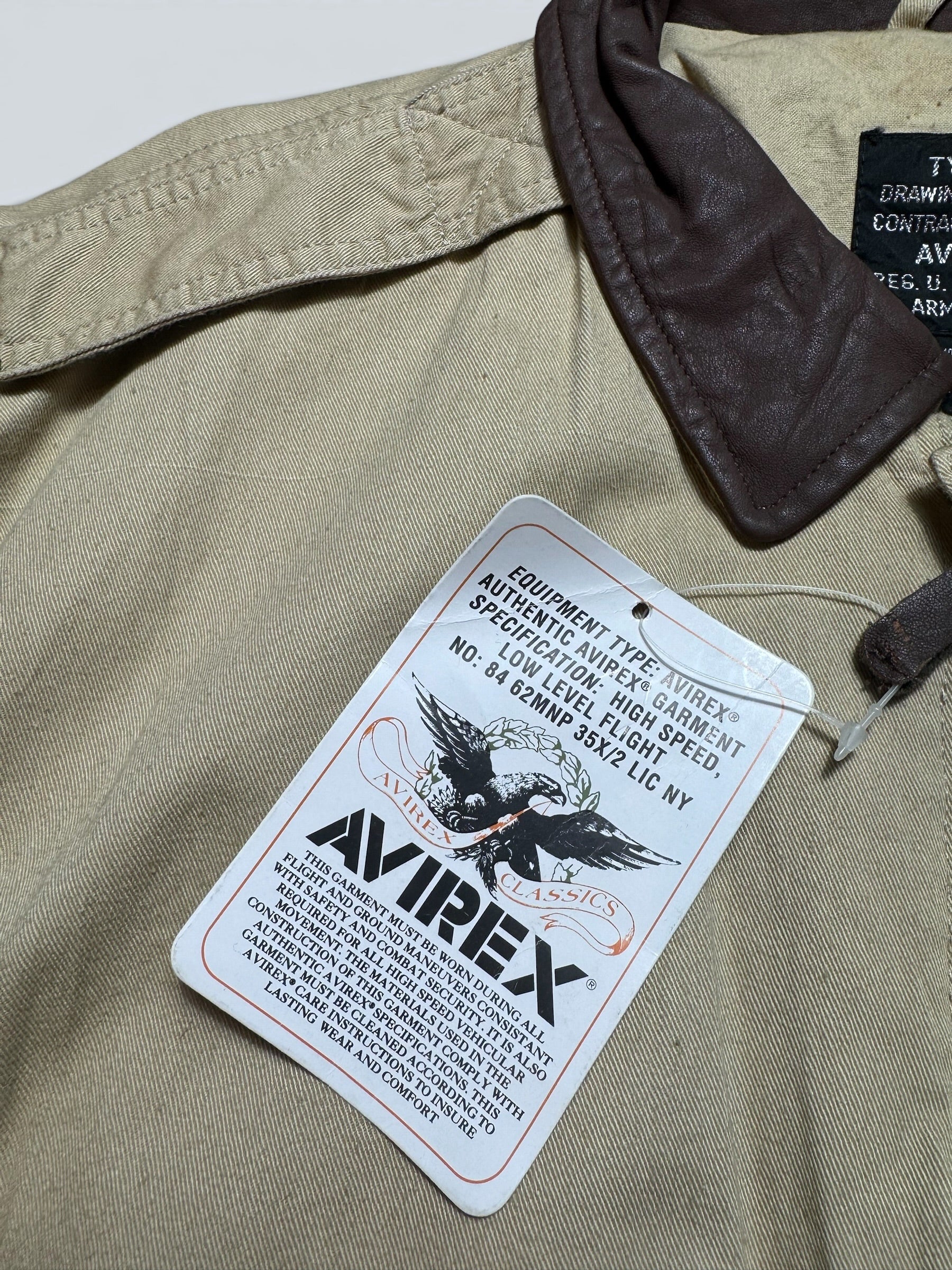 Jacket deadstock flight A-2 Cotton Twill Avirex usa usaf patch beige 1992 - L/XL