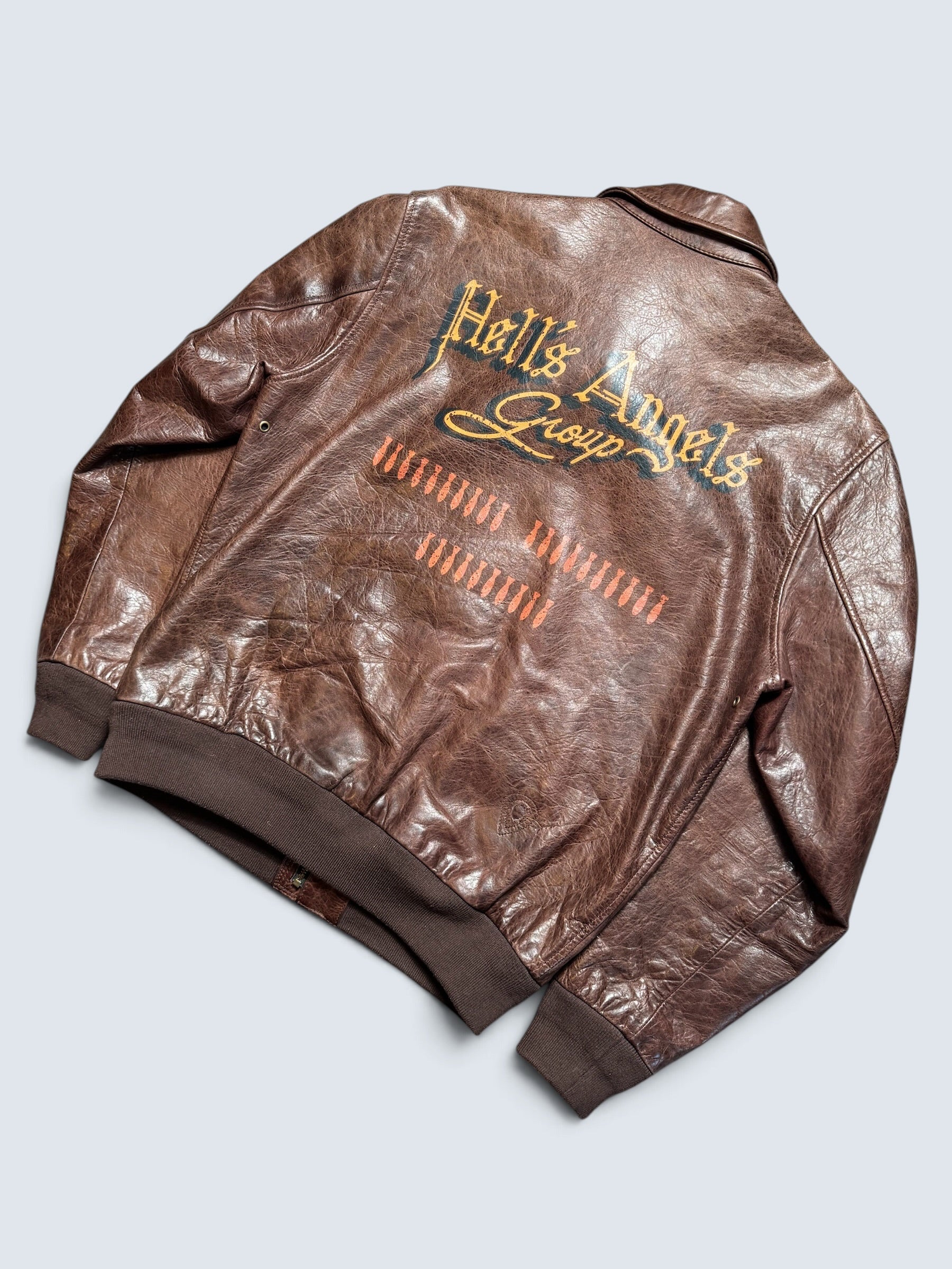Jacket cuir horsehide flight A-2 Curphey Leather Hell's Angels patch & nose art usaf brown - 40 (M)