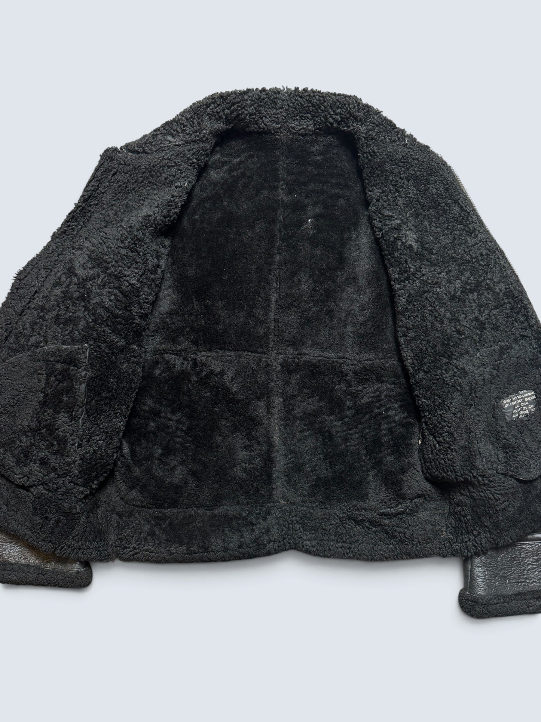 Jacket cuir bomber flight shearling aviator B-3 Aviation Co usaf black vintage 90’s - XL/XXL