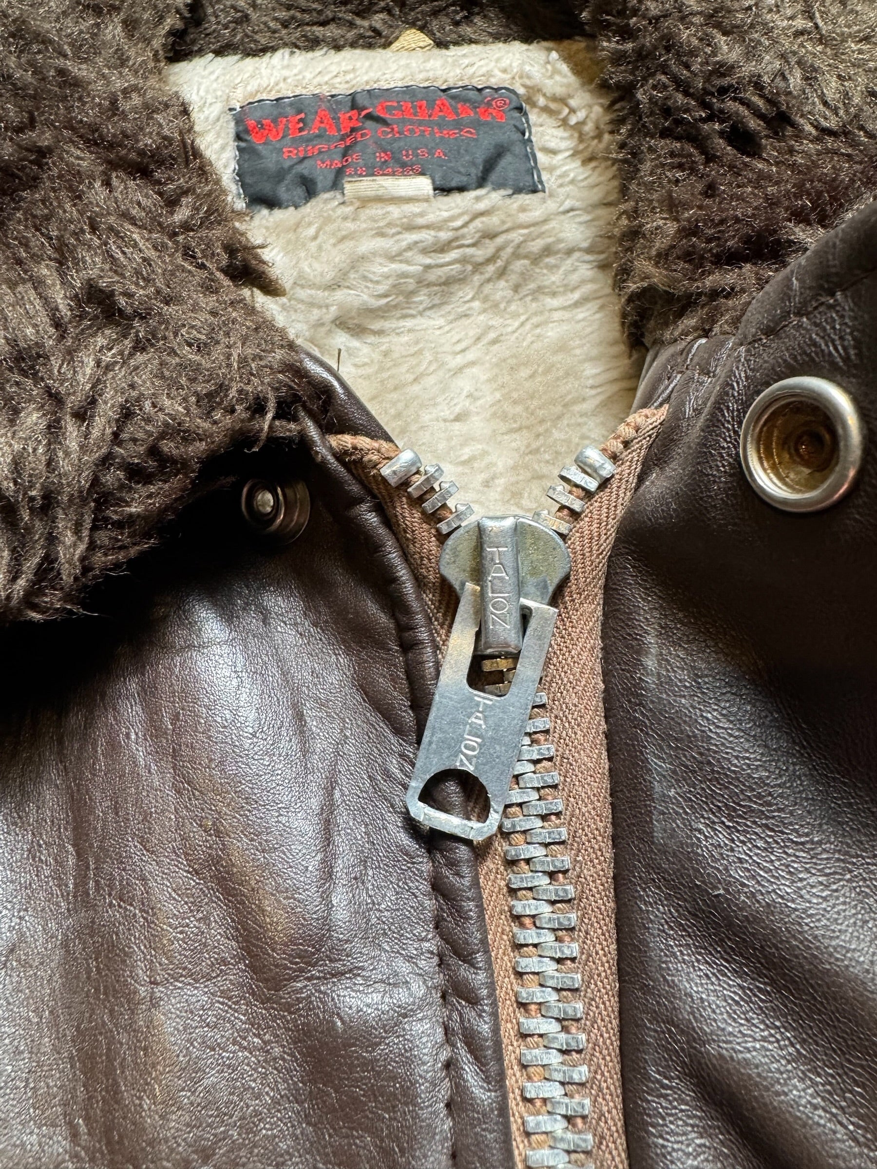 Jacket cuir cowhide flight bomber Wear-Guard made in USA brown 70’s - 42 (L)