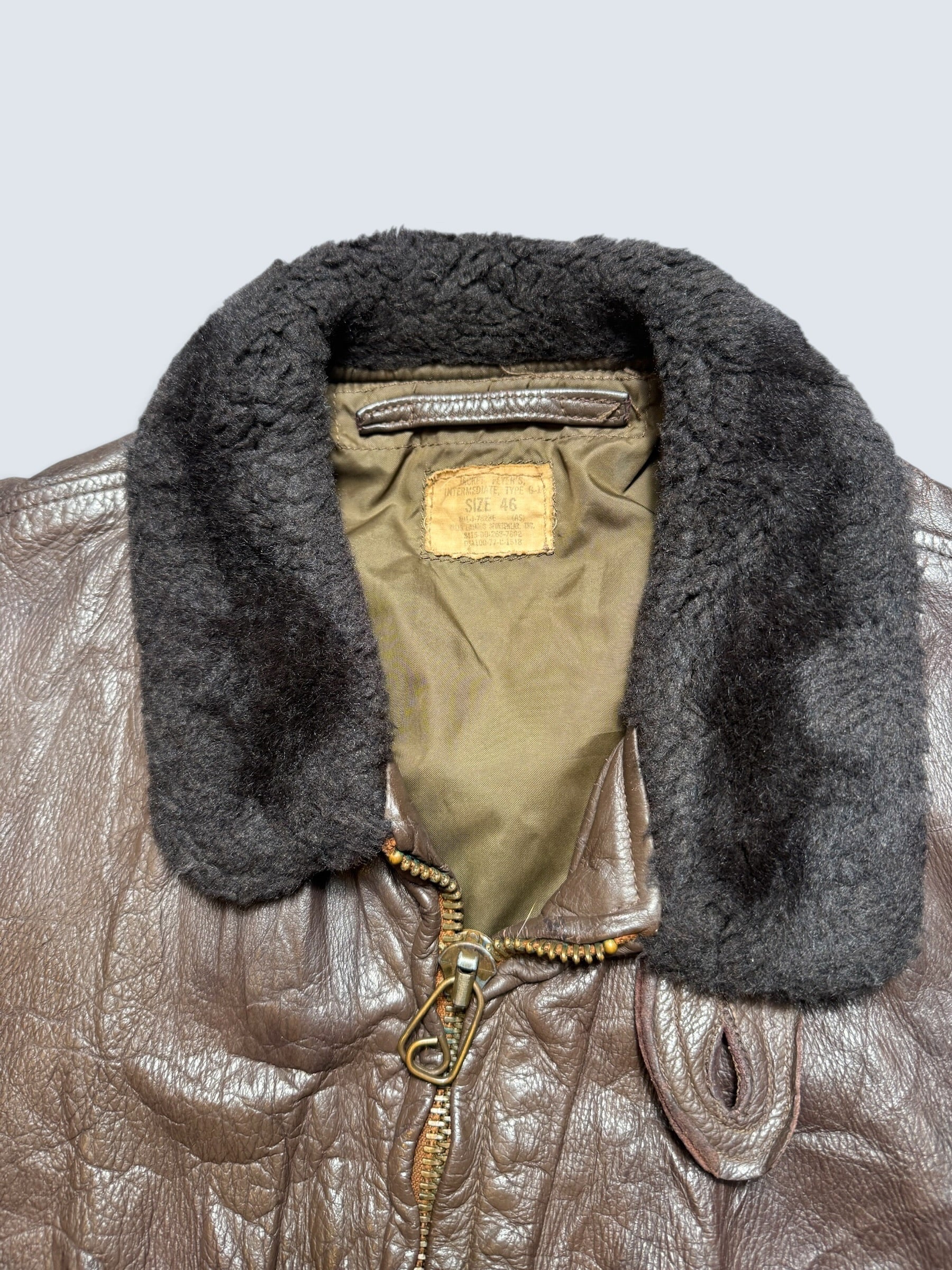 Jacket cuir goatskin flight G-1 original US Navy Ralph Edwards 1977 Cold War Era - 46 (XL)