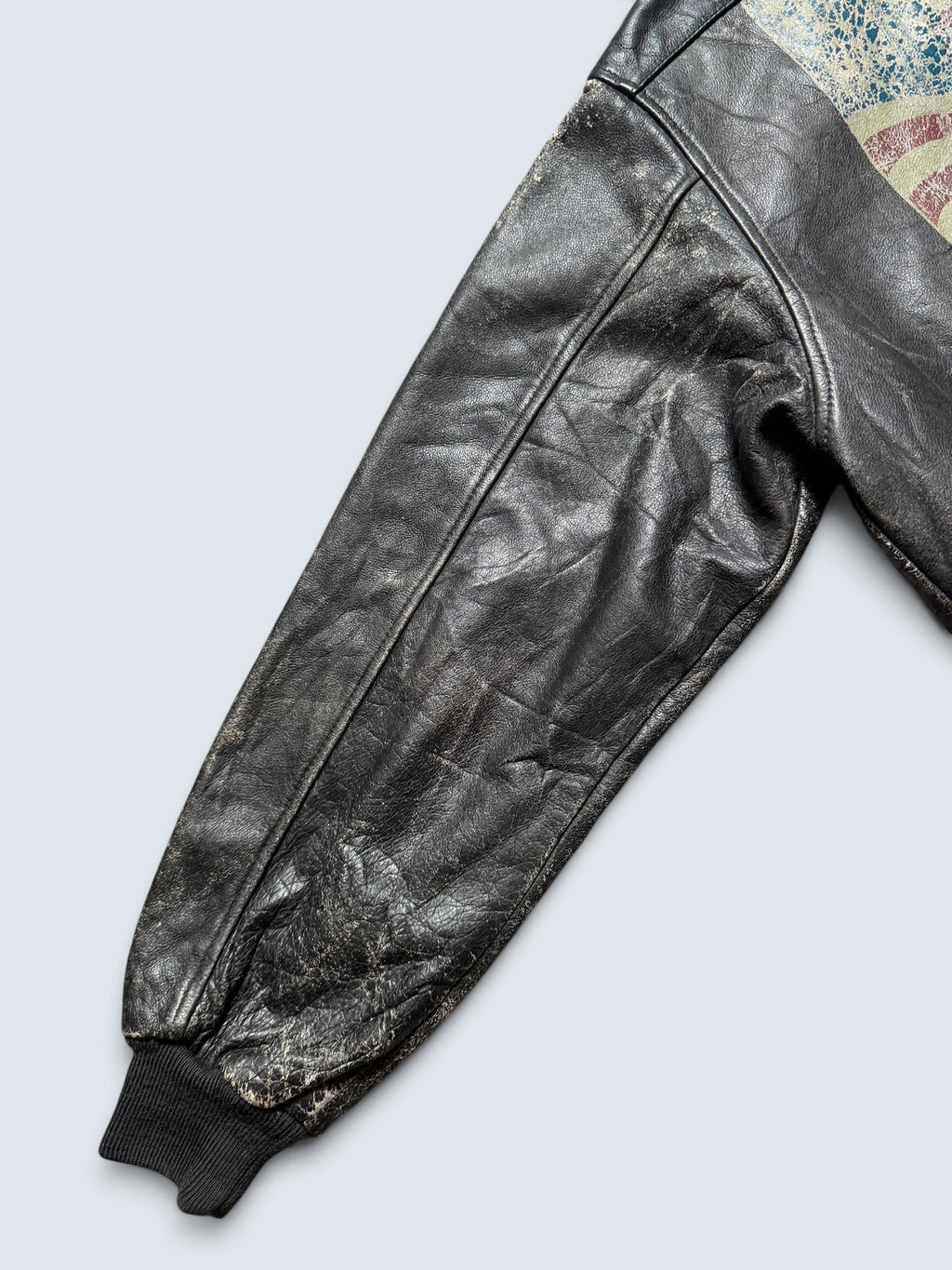 Jacket cuir cowhide bomber flight A-2 Avirex usa flag usaf nose art 90's - L