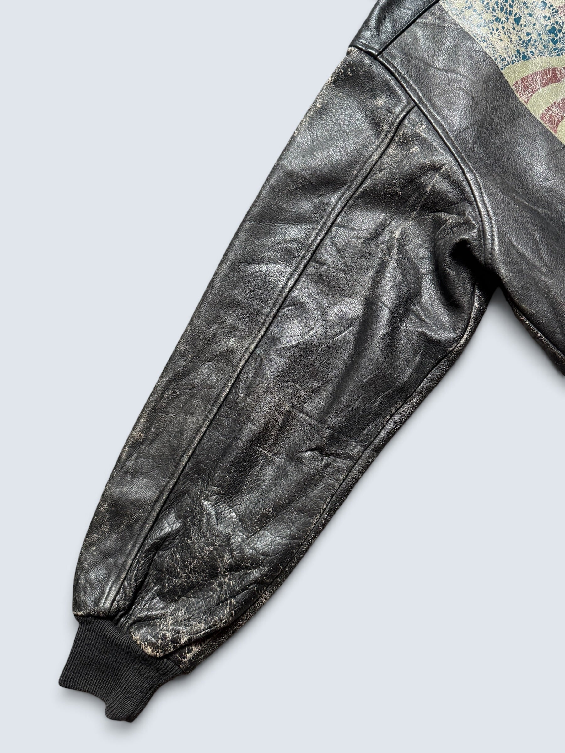Jacket cuir cowhide bomber flight A-2 Avirex usa flag usaf nose art 90's - L
