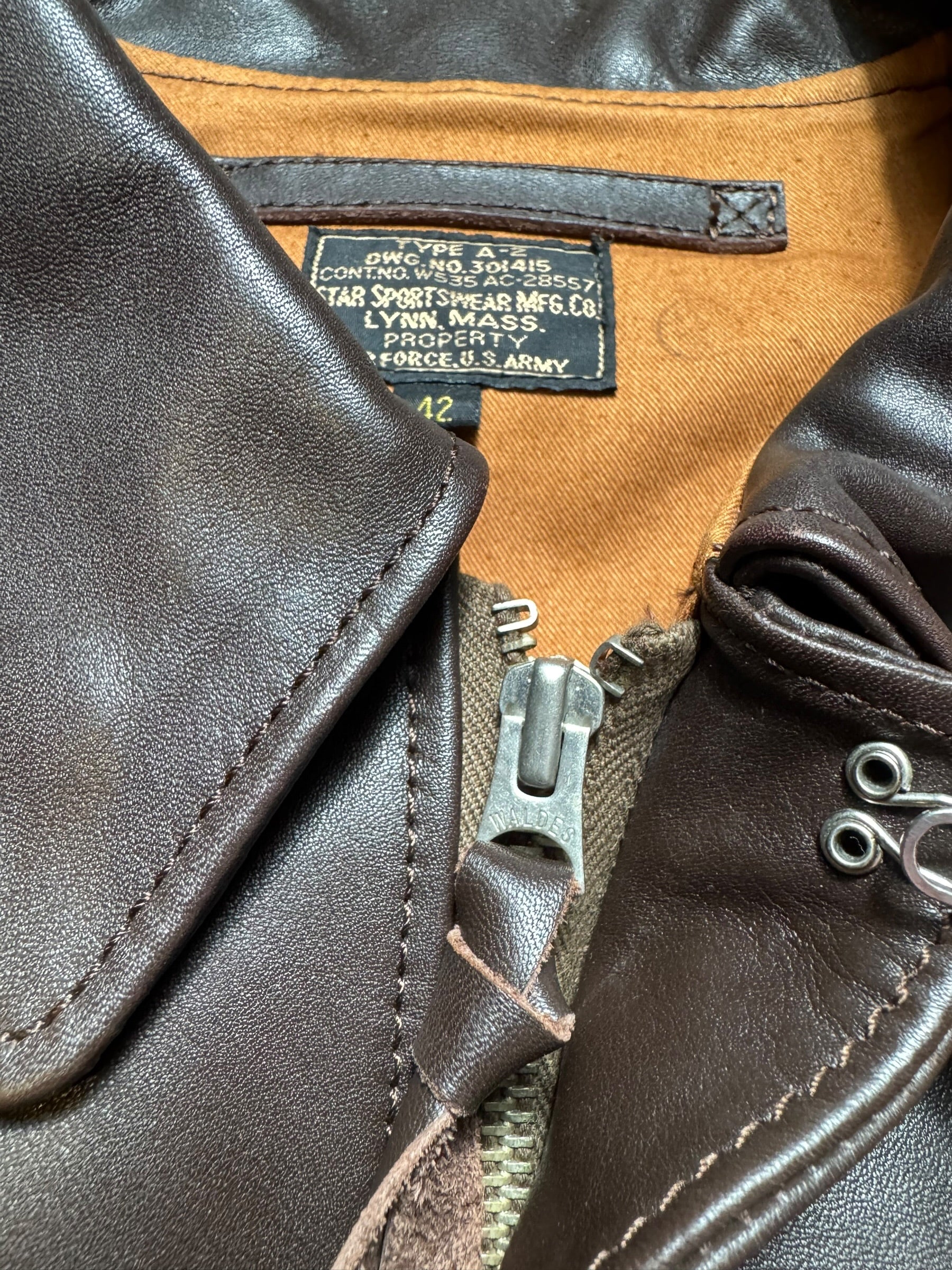 Jacket cuir Horsehide flight A-2 Star Sportswear MFG. co Flying Tigers usaf nose art full patch brown - 42 (L)