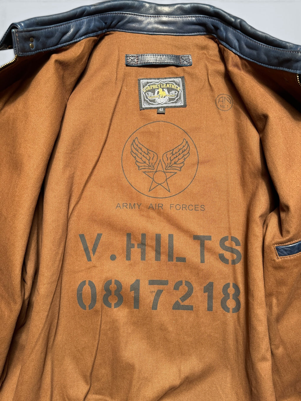 Jacket cuir horsehide bomber flight A-2 Curphey Leather patch & nose art usaf navy - 42 (L)