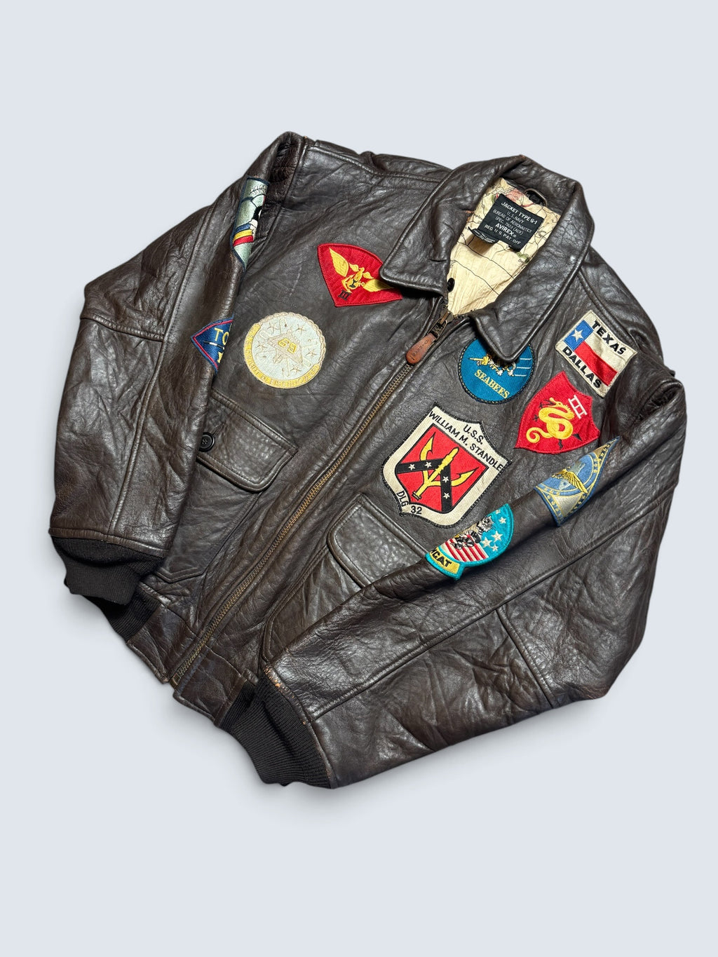 Jacket cuir cowhide flight G-1 Avirex Top Gun usn full patch black vintage 90’s - S/M