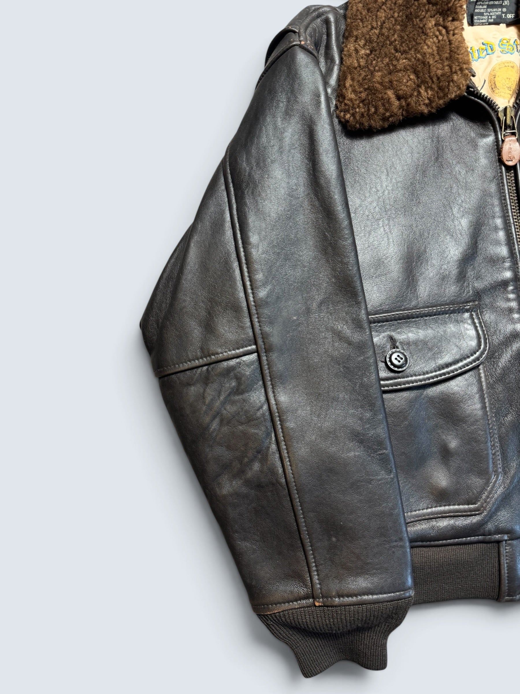 Jacket cuir cowhide flight G-1 col shearling Avirex Japan usn black 90’s - S/M