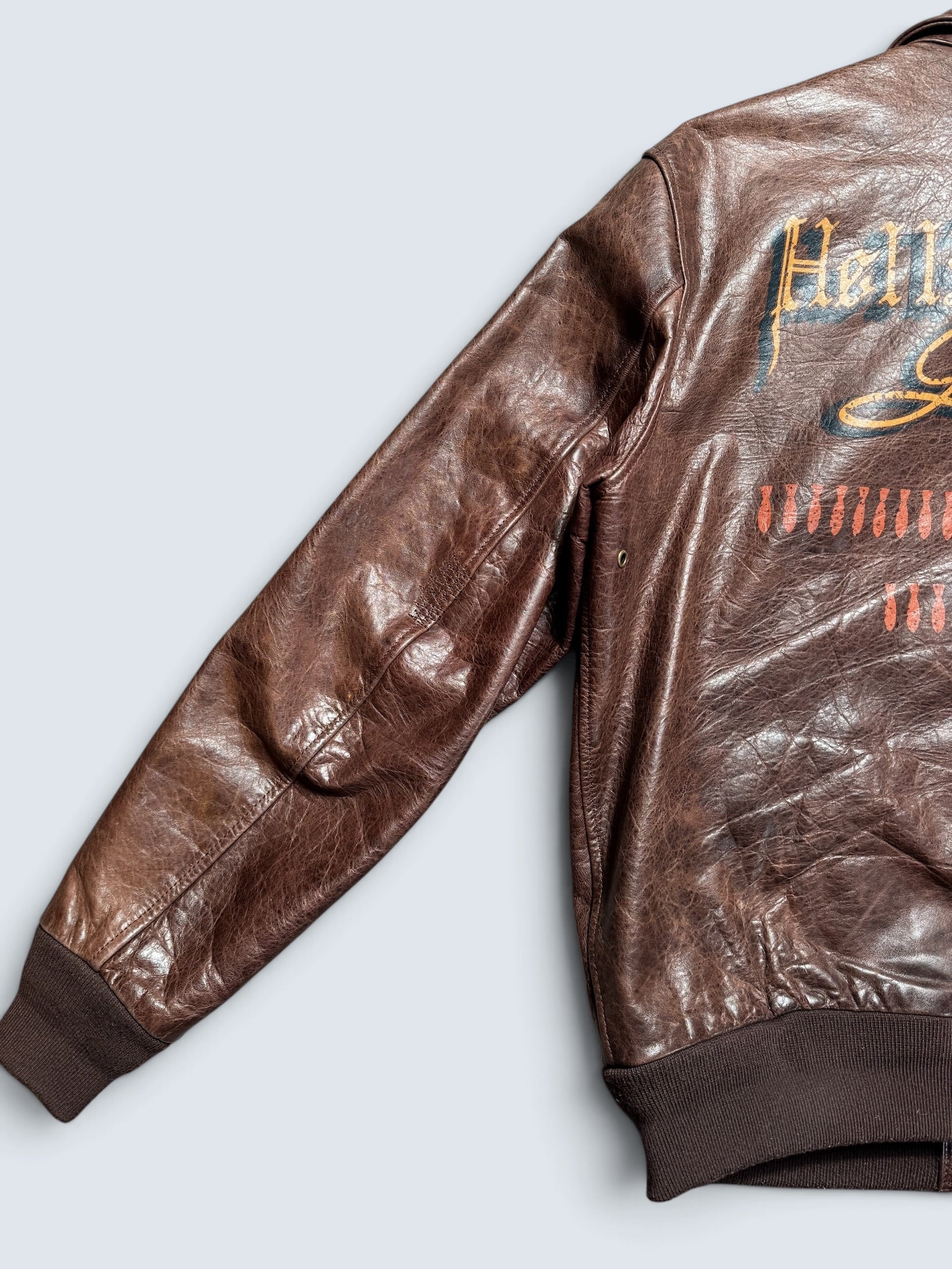 Jacket cuir horsehide flight A-2 Curphey Leather Hell's Angels patch & nose art usaf brown - 40 (M)