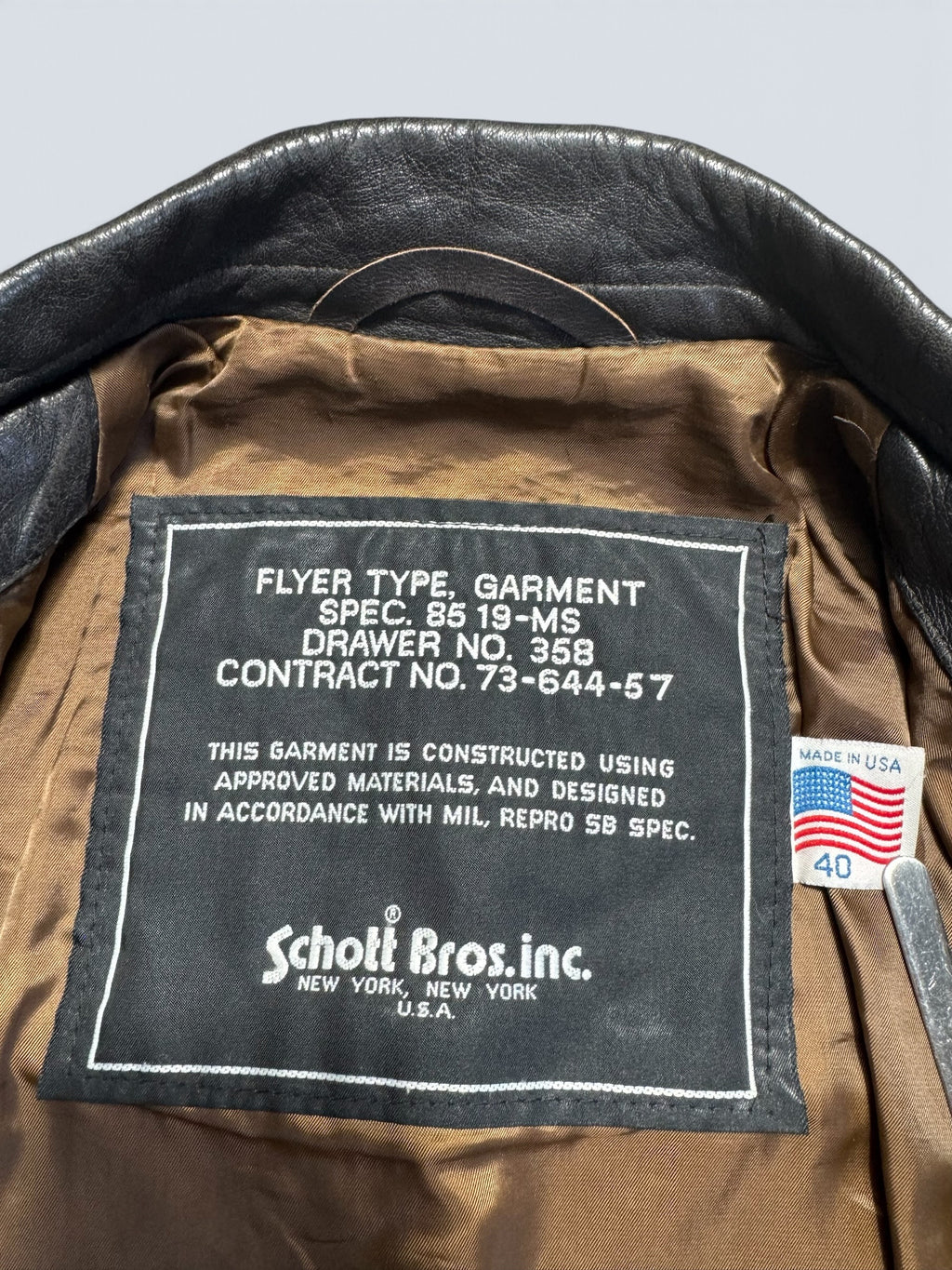 Jacket cuir cowhide flight A-2 Schott made in USA usaf black & brown 80’s - 40 (M)