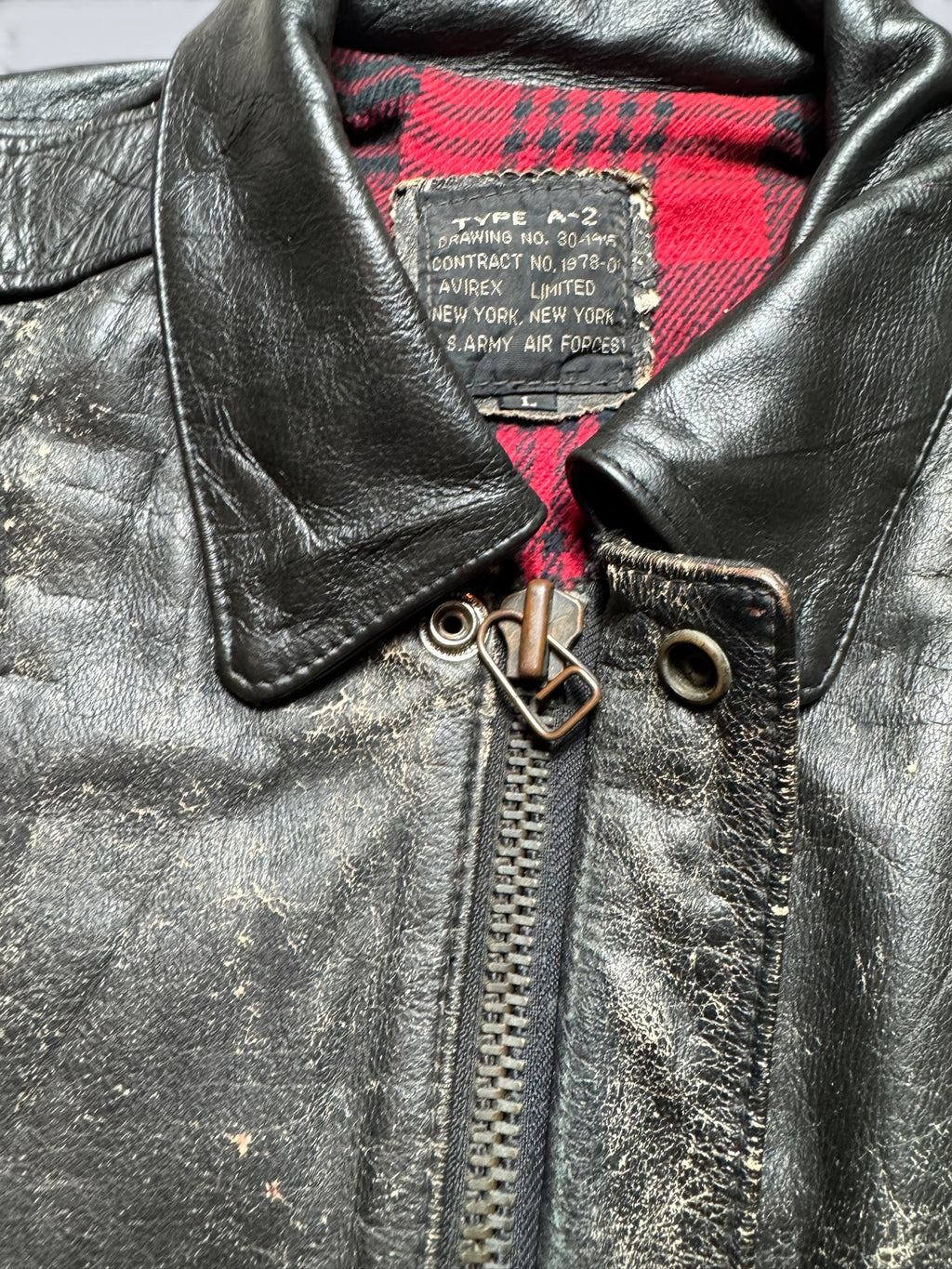 Jacket cuir cowhide bomber flight A-2 Avirex usa flag usaf nose art 90's - L