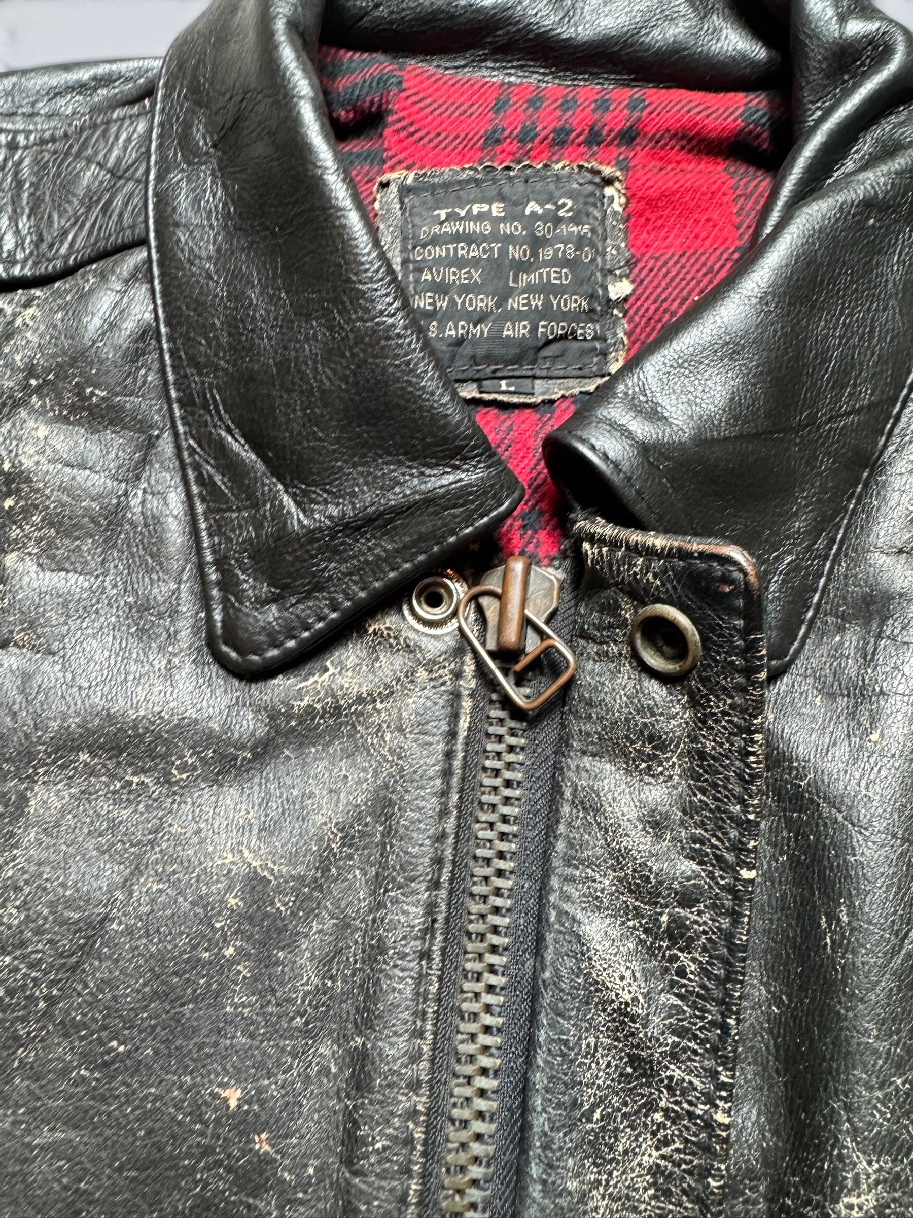 Jacket cuir cowhide bomber flight A-2 Avirex usa flag usaf nose art 90's - L
