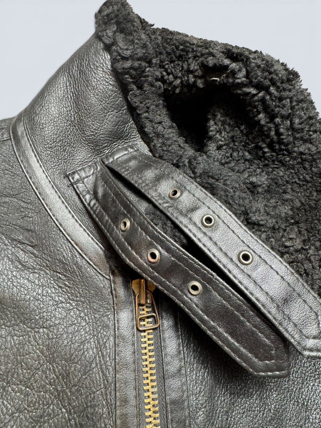 Jacket cuir bomber flight shearling aviator B-3 Aviation Co usaf black vintage 90’s - XL/XXL