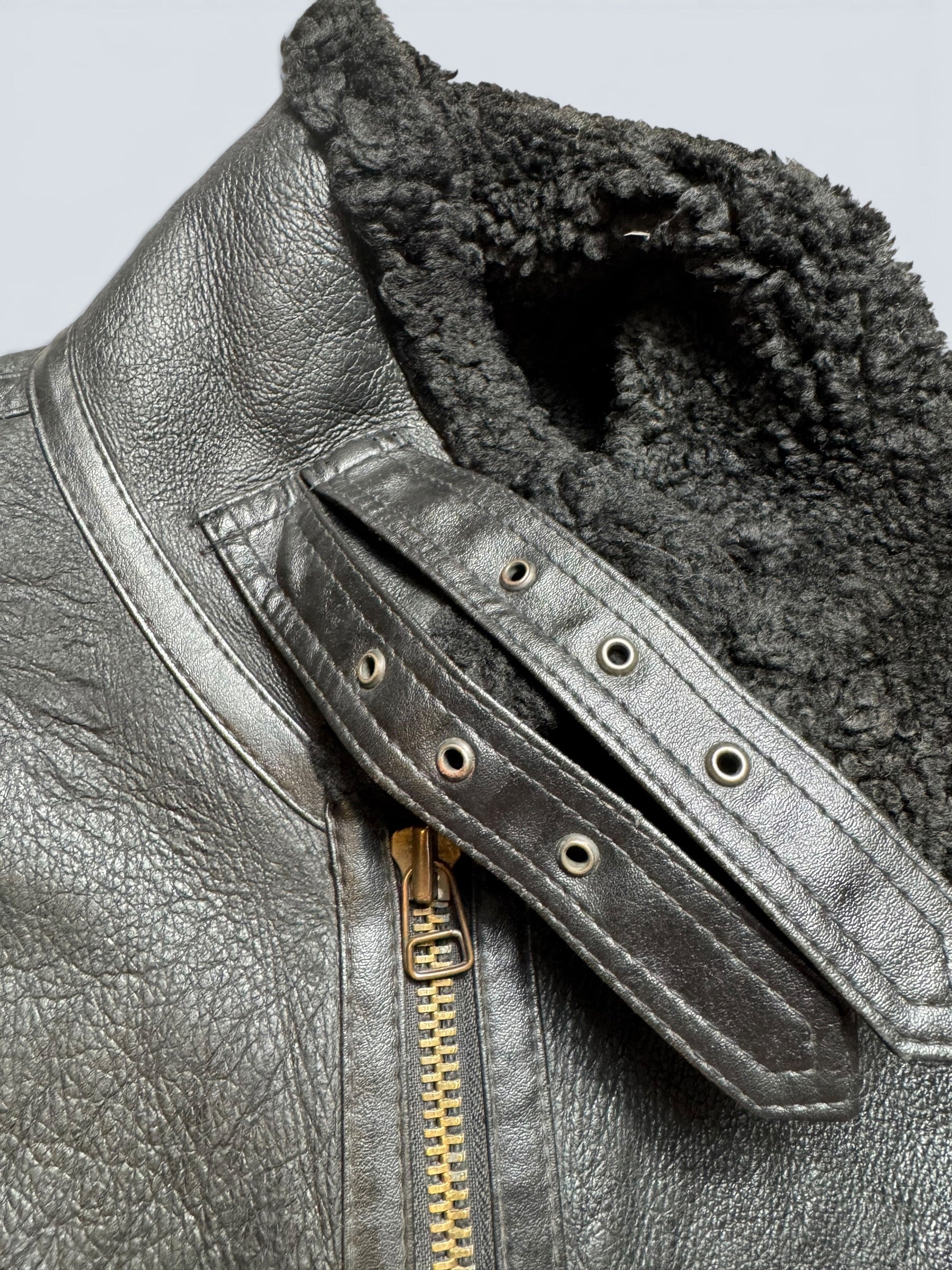 Jacket cuir bomber flight shearling aviator B-3 Aviation Co usaf black vintage 90’s - XL/XXL
