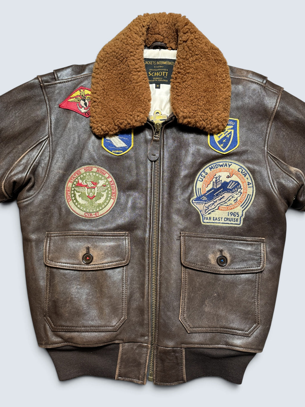 Jacket cuir lambskin flight G-1 Schott NYC Wings Of Gold Top Gun usn full patch nose art black - M (XL)