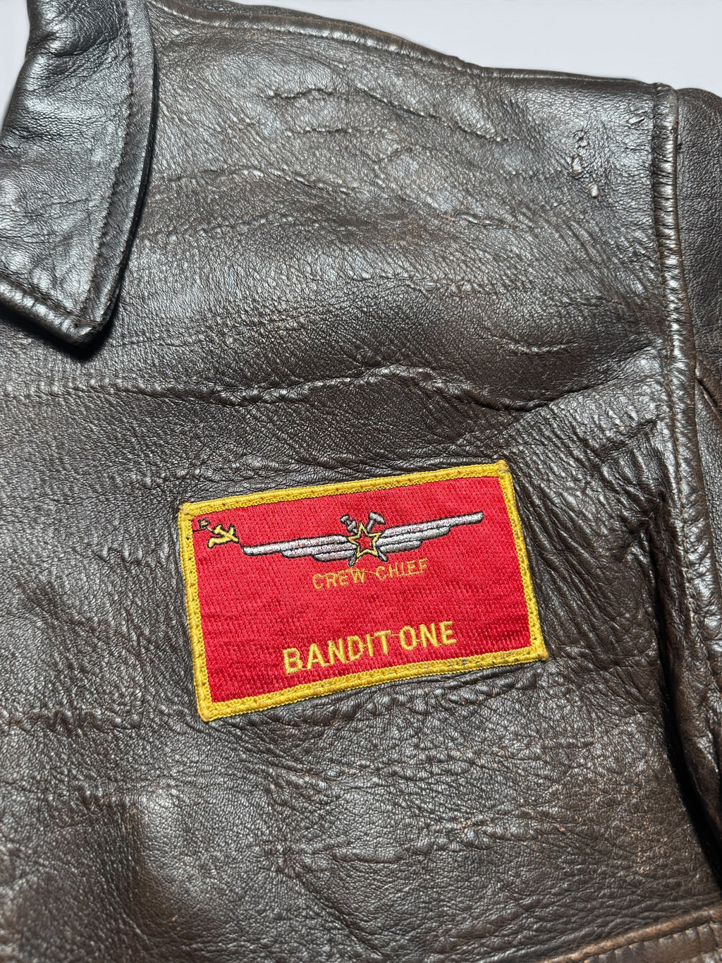 Jacket cuir cowhide flight G-1 Avirex usn full patch Mig-29 brown 1990 - XS/S