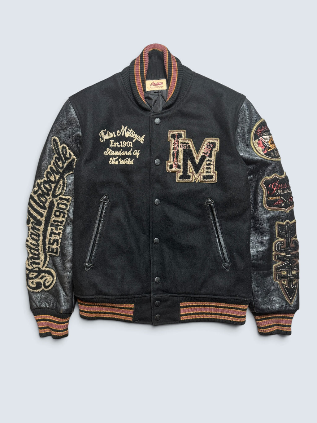 Jacket teddy varsity cuir Indian Motorcycle Japan edition black 00's - M