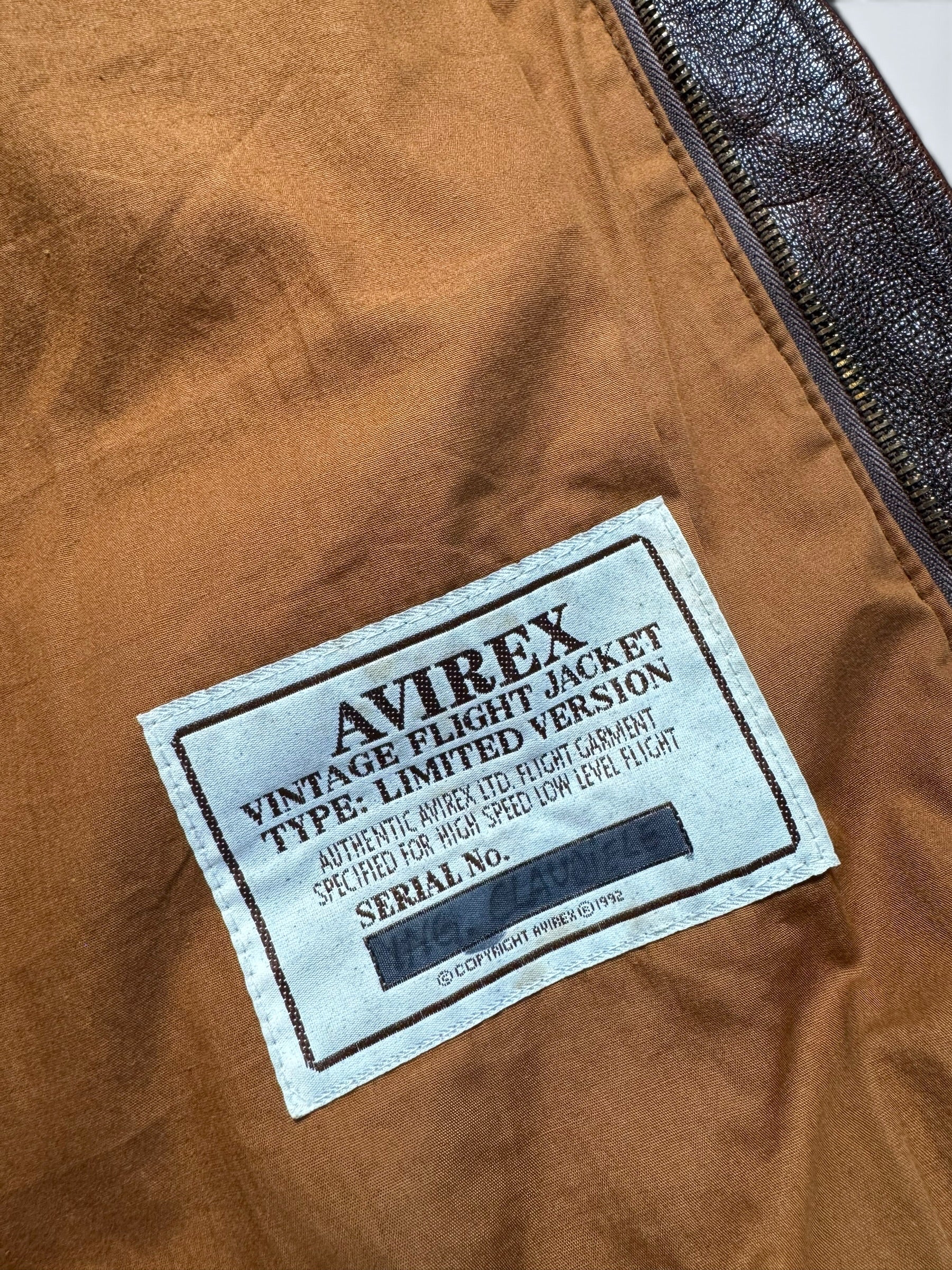 Jacket cuir cowhide flight A-2 Avirex Fielders Choice usaf nose art brown 80’s - 38 (M)