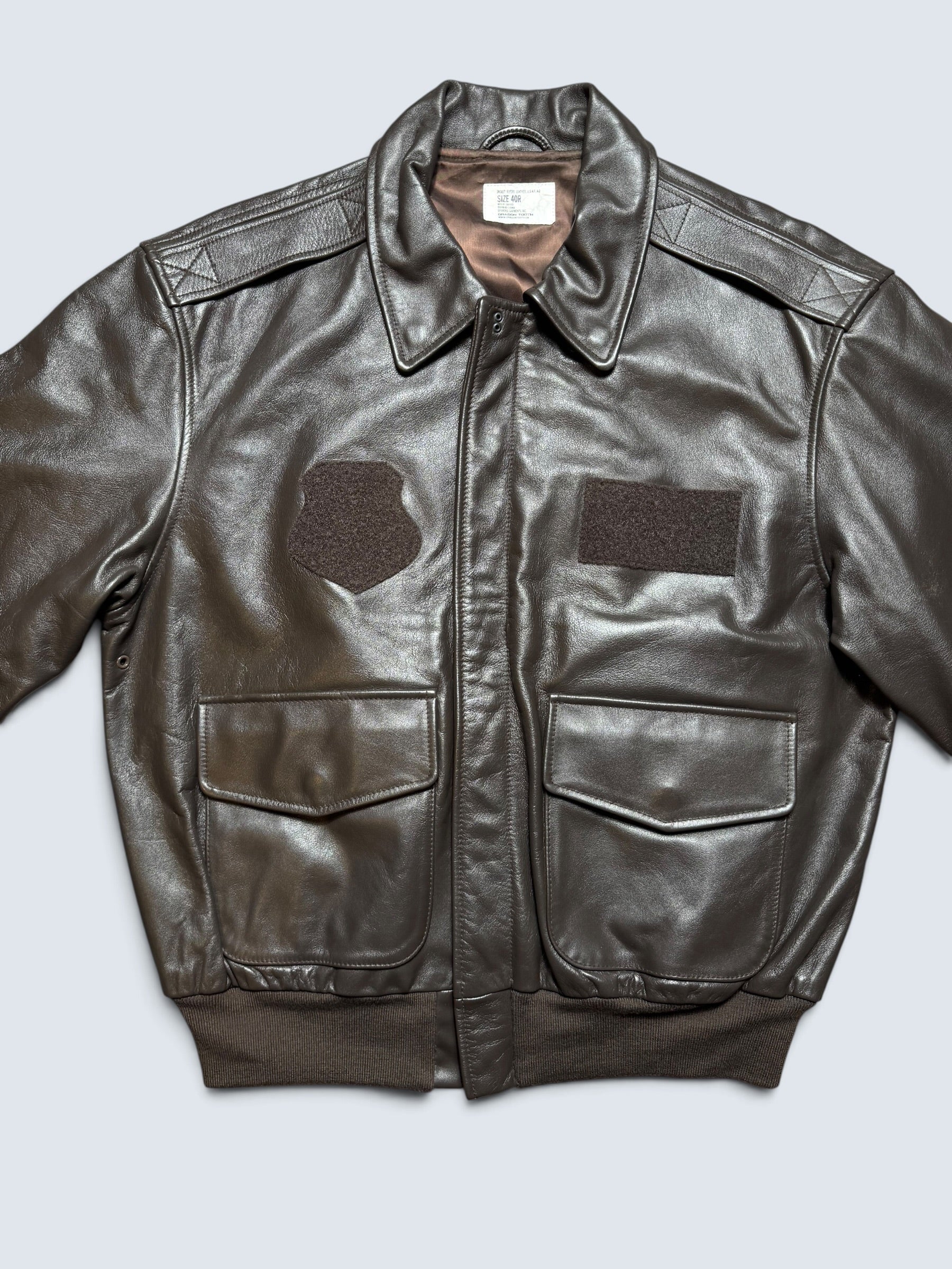 Jacket cuir bomber flight A-2 Dragon Tooth velcro patch usaf black - 40 (M/L)