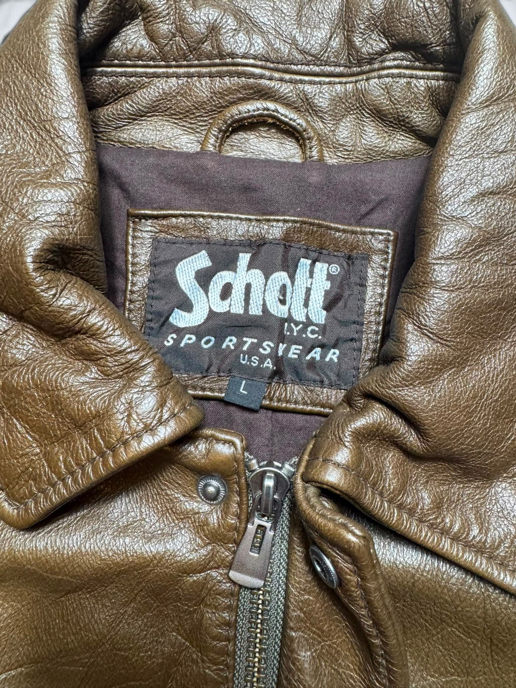Jacket cuir bomber flight Schott NYC USA brown vintage 90’s - L