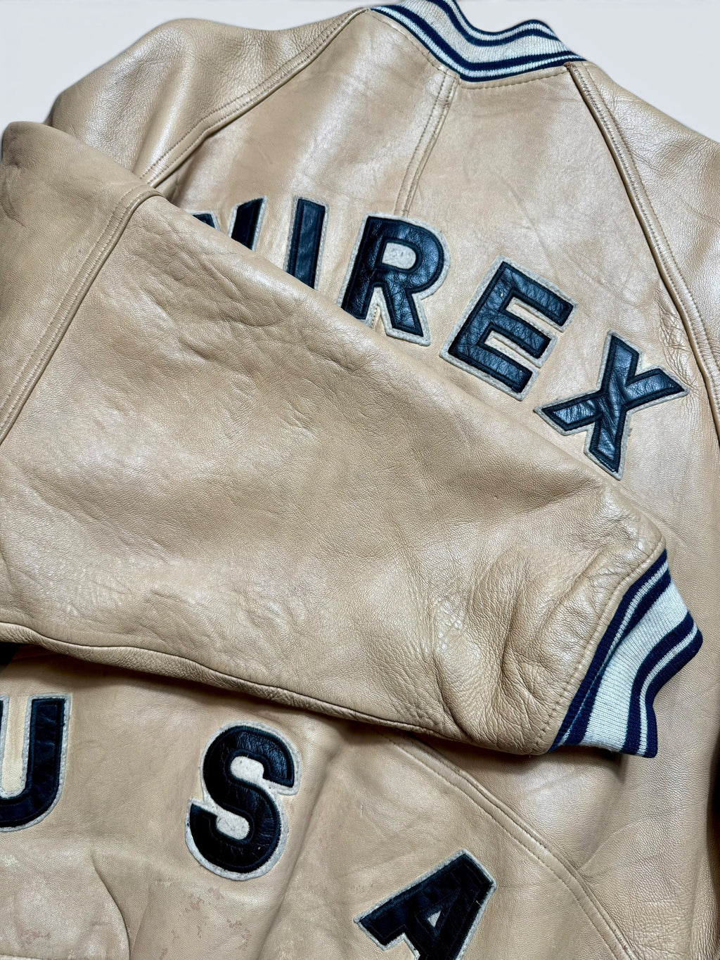 Jacket cuir varsity baseball sport Avirex ltd usa beige vintage 90’s - L