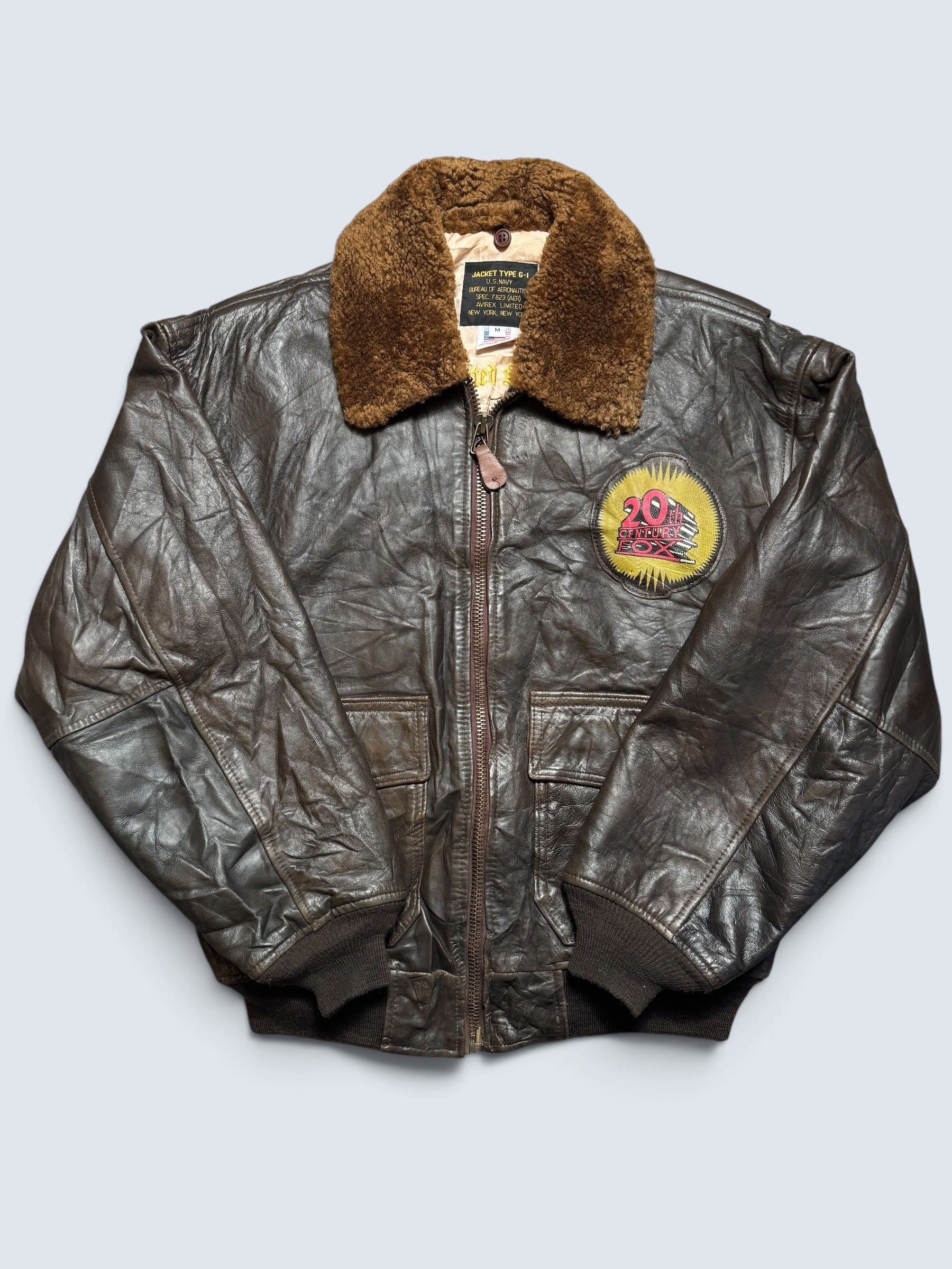 Jacket cuir cowhide flight G-1 Avirex Limited Made in USA usn 20th patch brown 80’s - M