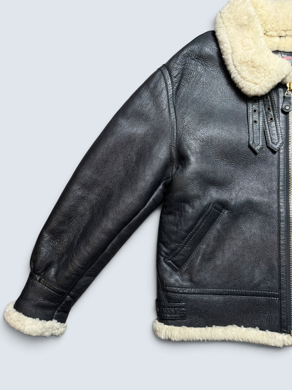 Jacket cuir bomber flight shearling B-3 Wind Armor usaf black vintage 90’s - M