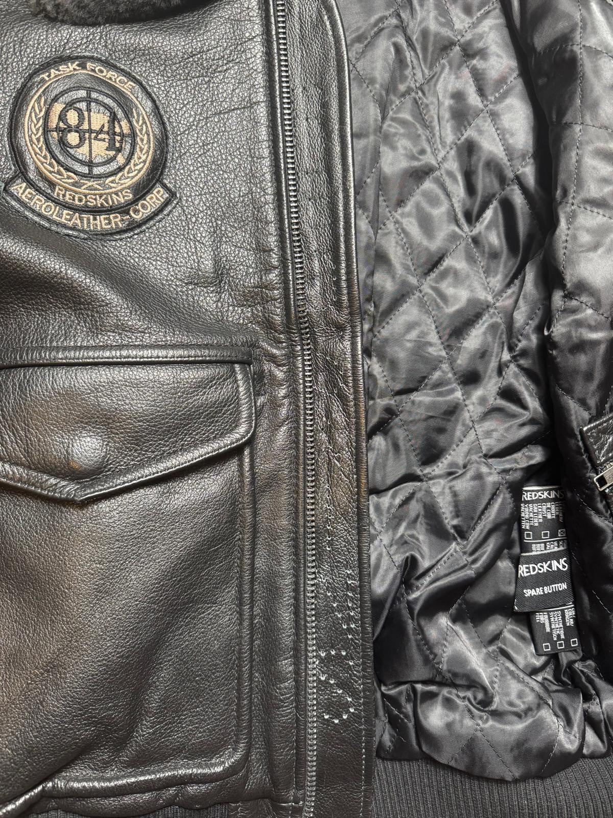Jacket cuir bomber flight pilot Redskins A-2 full patch black vintage 00’s - M