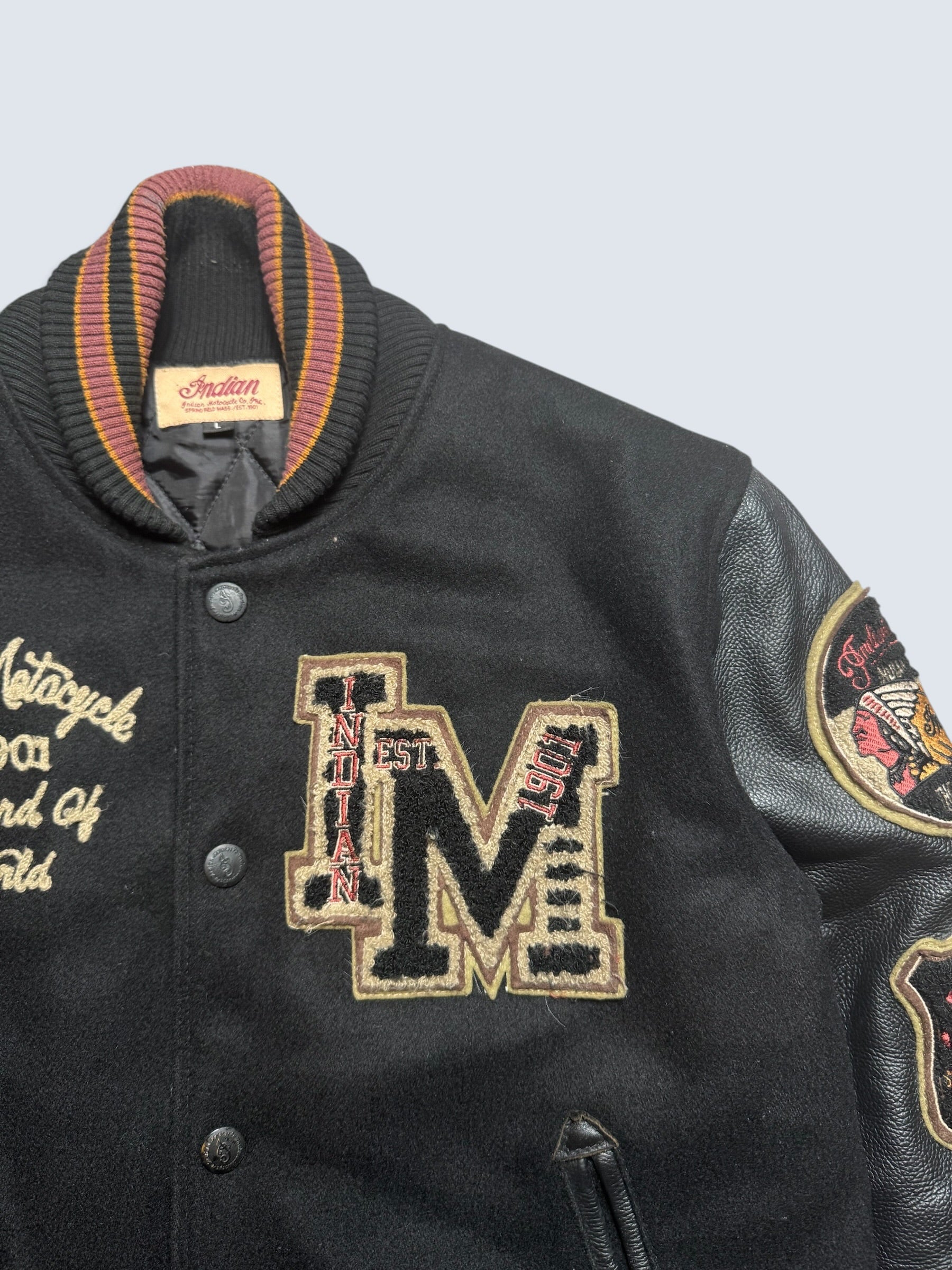 Jacket teddy varsity cuir Indian Motorcycle Japan edition black 00's - M