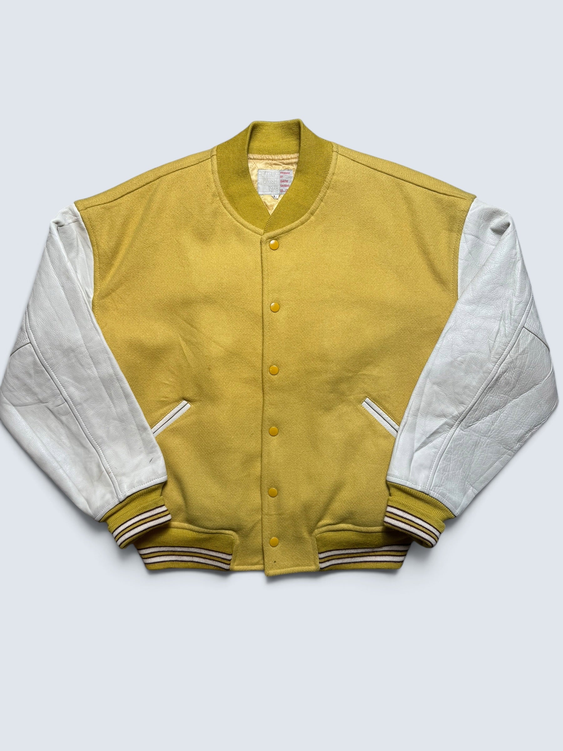 Jacket teddy varsity baseball coton & leather Atsuki Onishi made in Japan yellow vintage 90’s - M