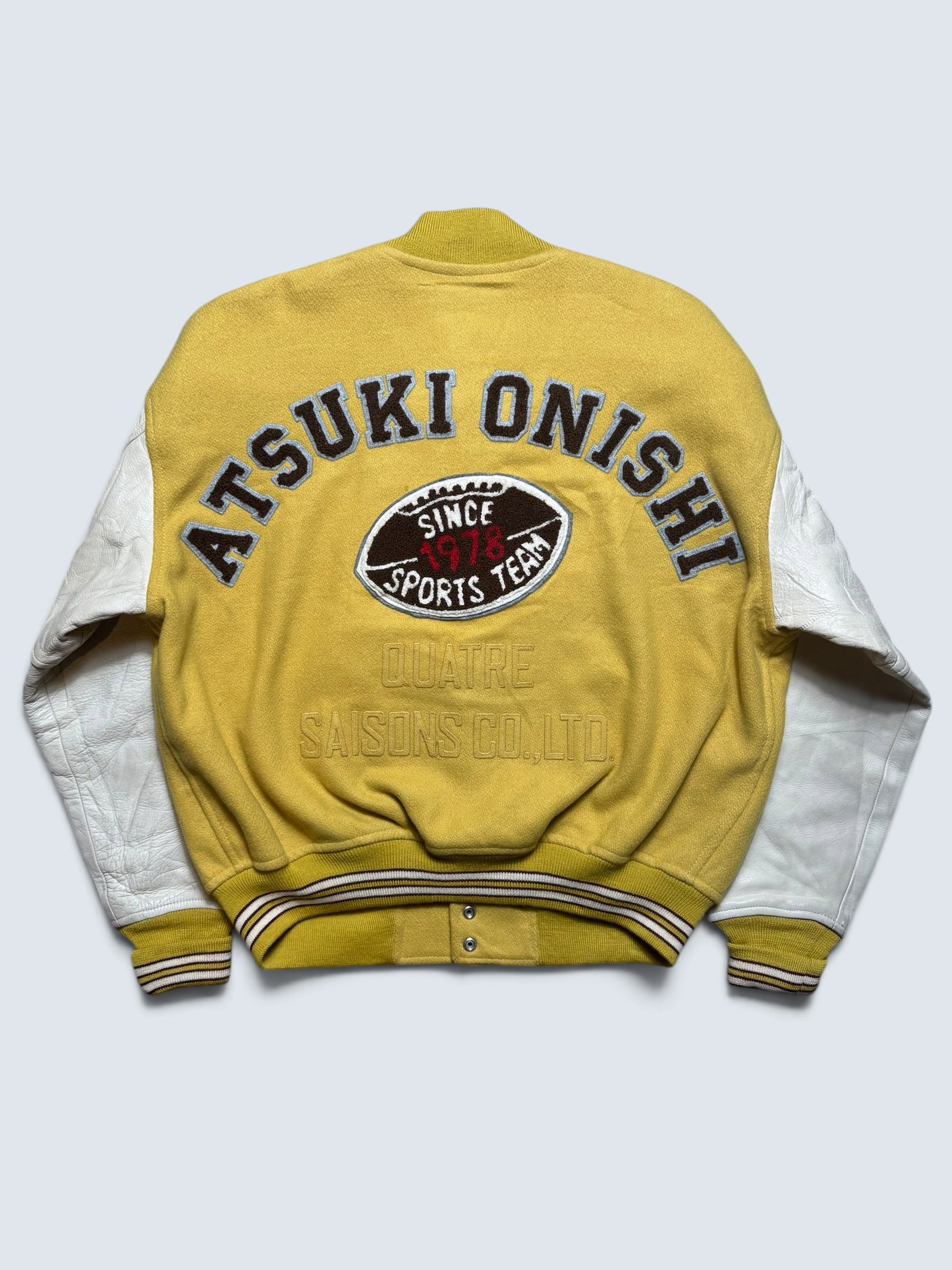 Jacket teddy varsity baseball coton & leather Atsuki Onishi made in Japan yellow vintage 90’s - M