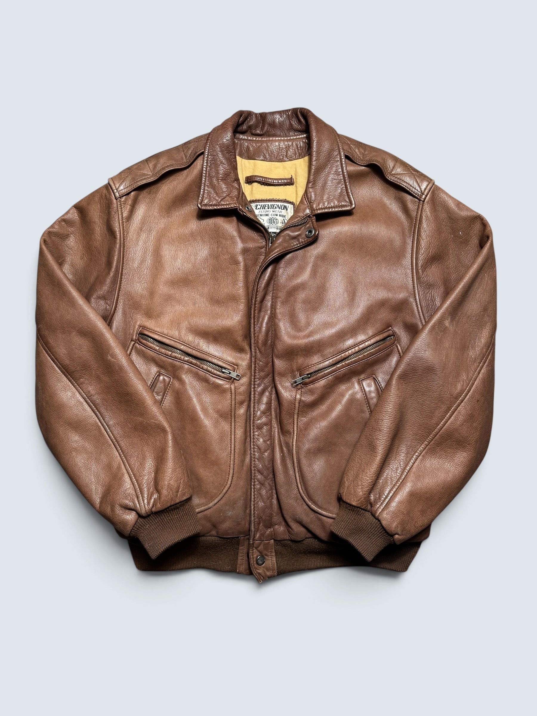 Jacket cuir cowhide flight bomber G-2 Chevignon Flying wear brown 80’s - L