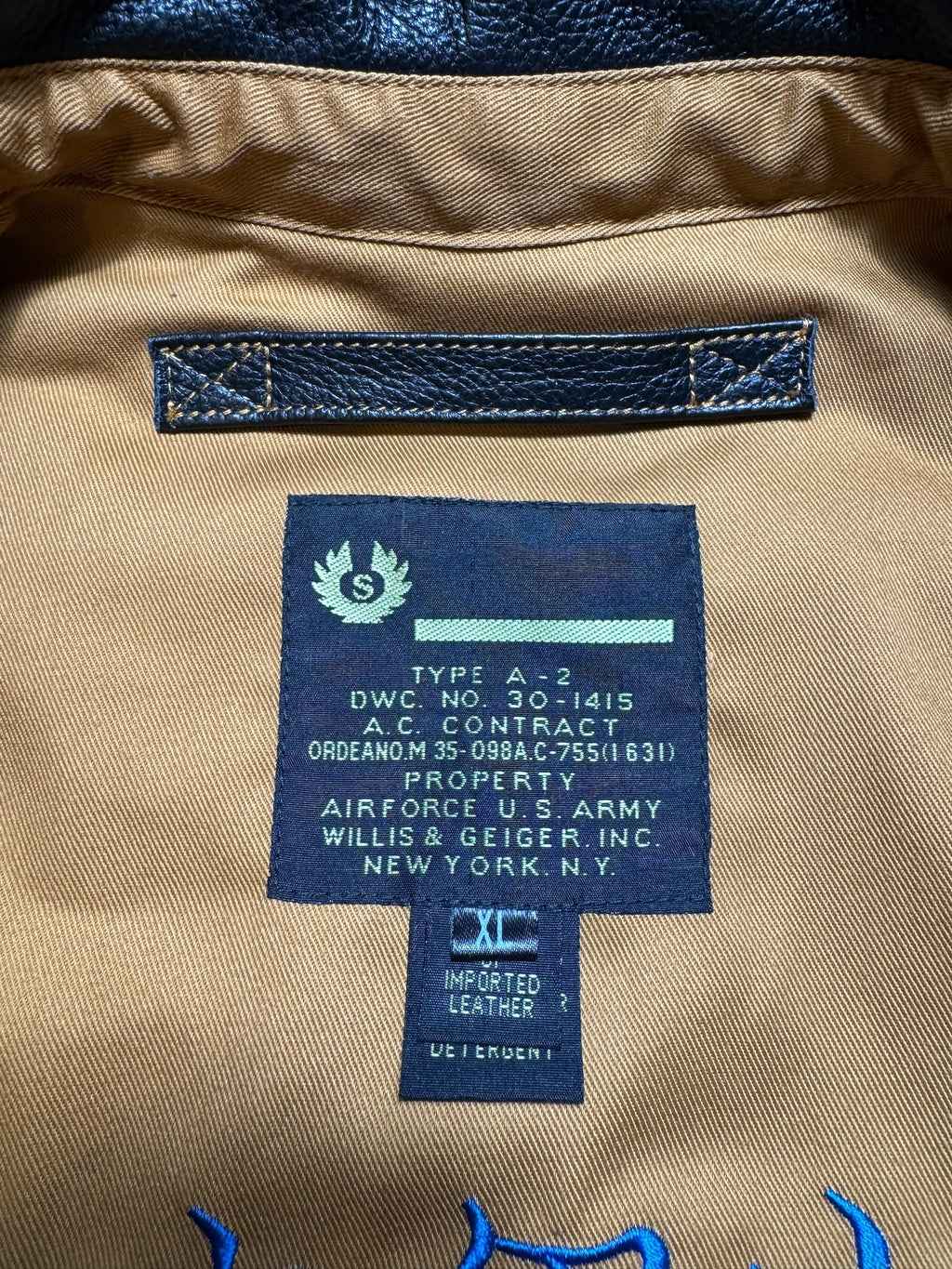 Jacket cuir bomber flight A-2 Willis & Geiger usaf black 00's - L