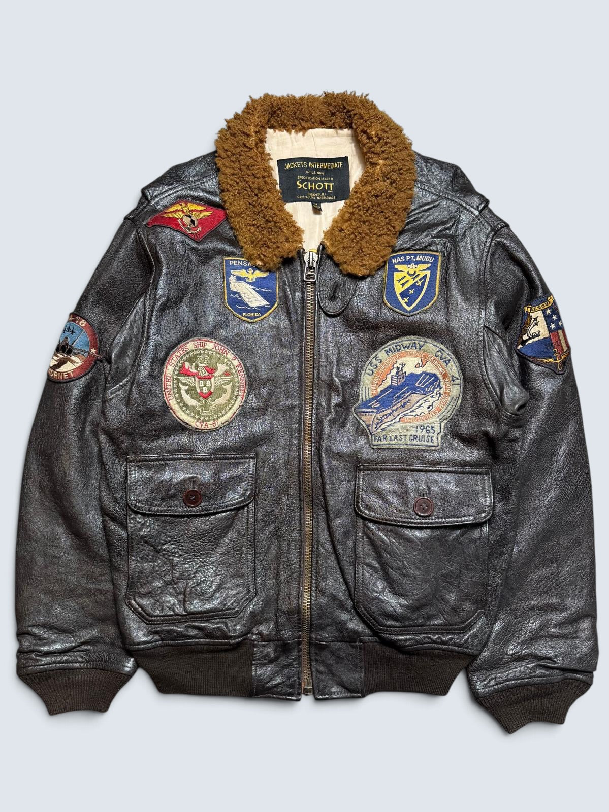 Jacket cuir cowhide flight G-1 Schott NYC Wings Of Gold Top Gun usn full patch black - M