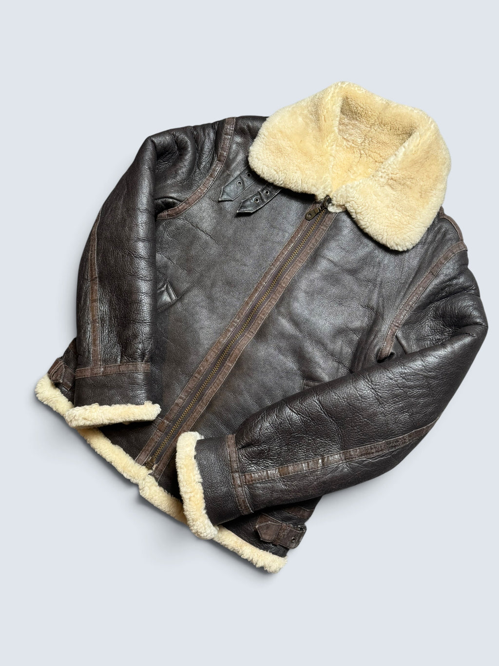 Jacket cuir bomber flight shearling B-3 usaf black vintage 80’s -M