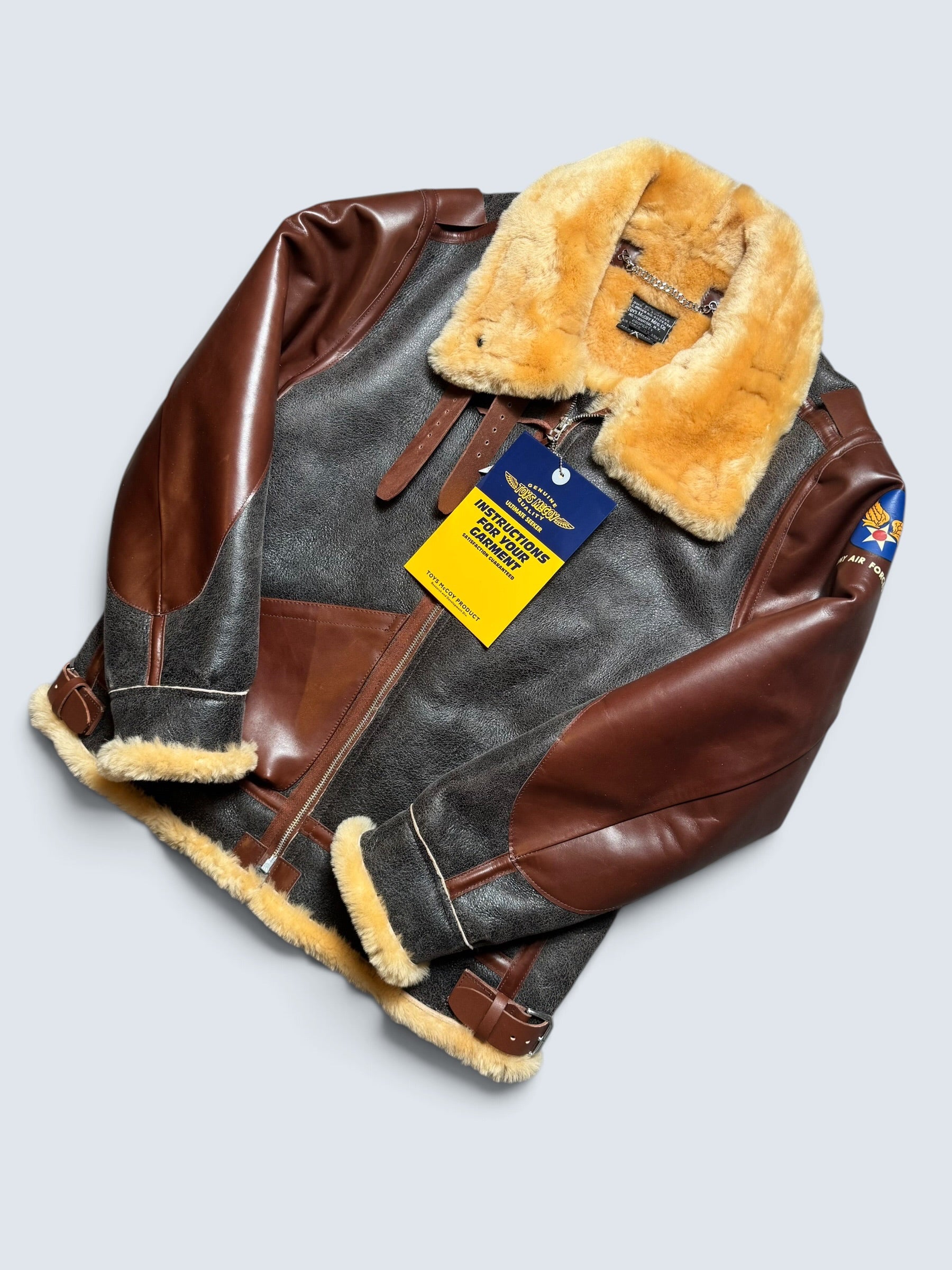 Jacket cuir bomber flight shearling B-3 Patton Toys Mccoy Japan usaf black & brown 2020 - 40 (M)