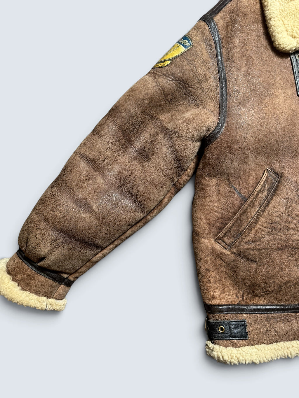 Jacket cuir flight shearling B-3 Dog Fight usaf 430th patch brown vintage 90’s - L/XL