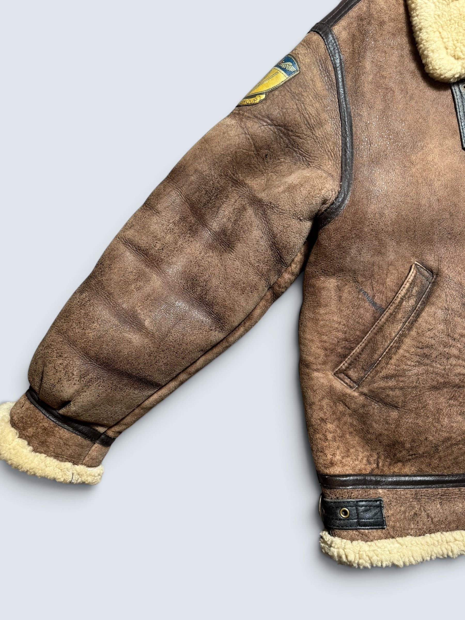 Jacket cuir flight shearling B-3 Dog Fight usaf 430th patch brown vintage 90’s - L/XL