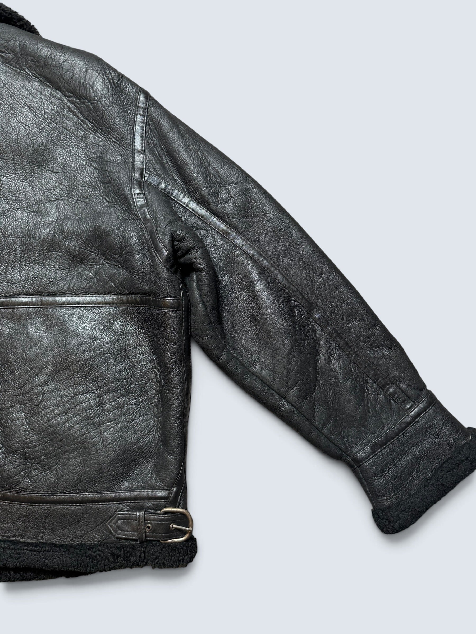 Jacket cuir bomber flight shearling aviator B-3 Aviation Co usaf black vintage 90’s - XL/XXL