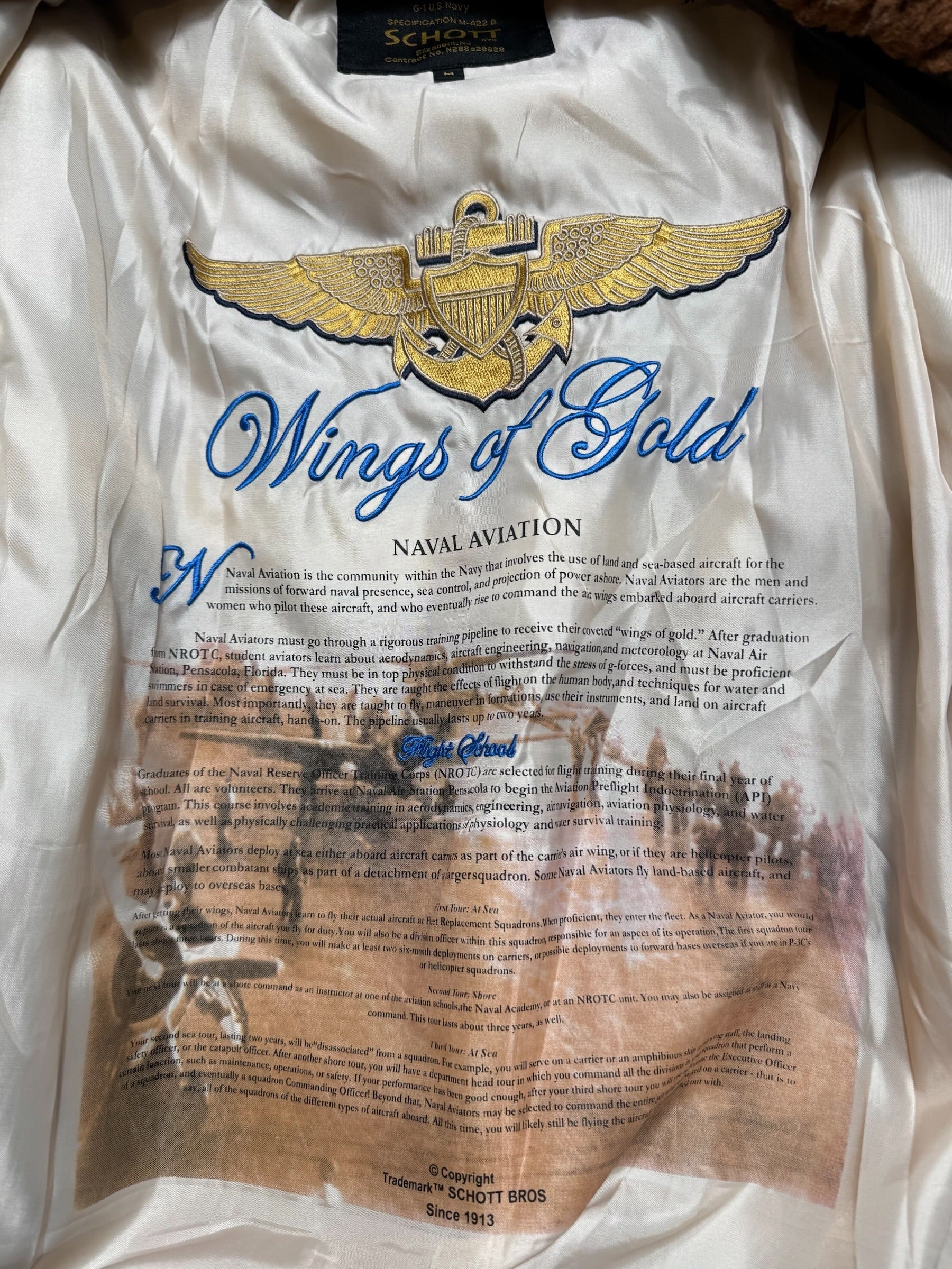 Jacket cuir lambskin flight G-1 Schott NYC Wings Of Gold Top Gun usn full patch nose art black - M (XL)