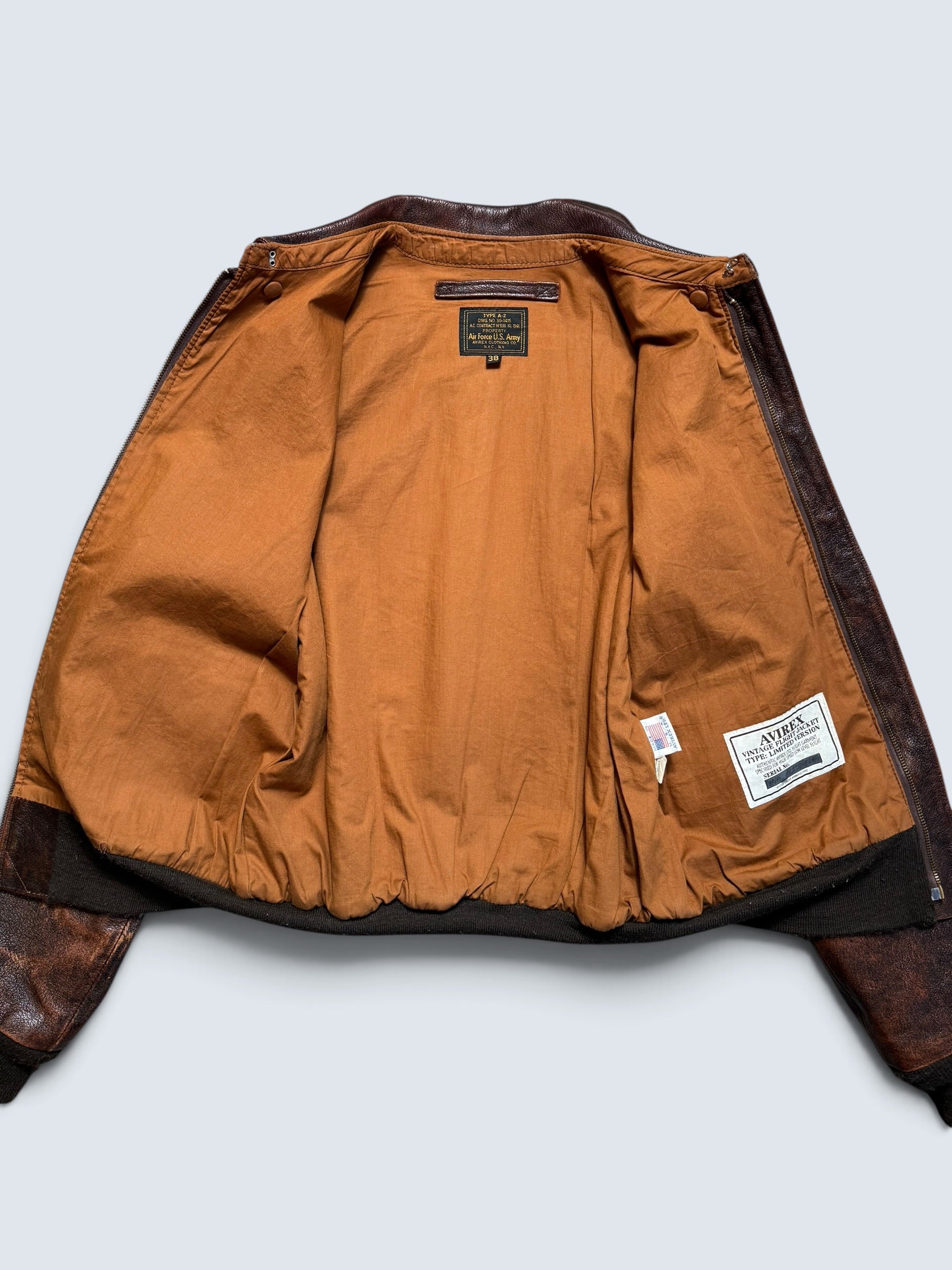 Jacket cuir cowhide flight A-2 Avirex Fielders Choice usaf nose art brown 80’s - 38 (M)
