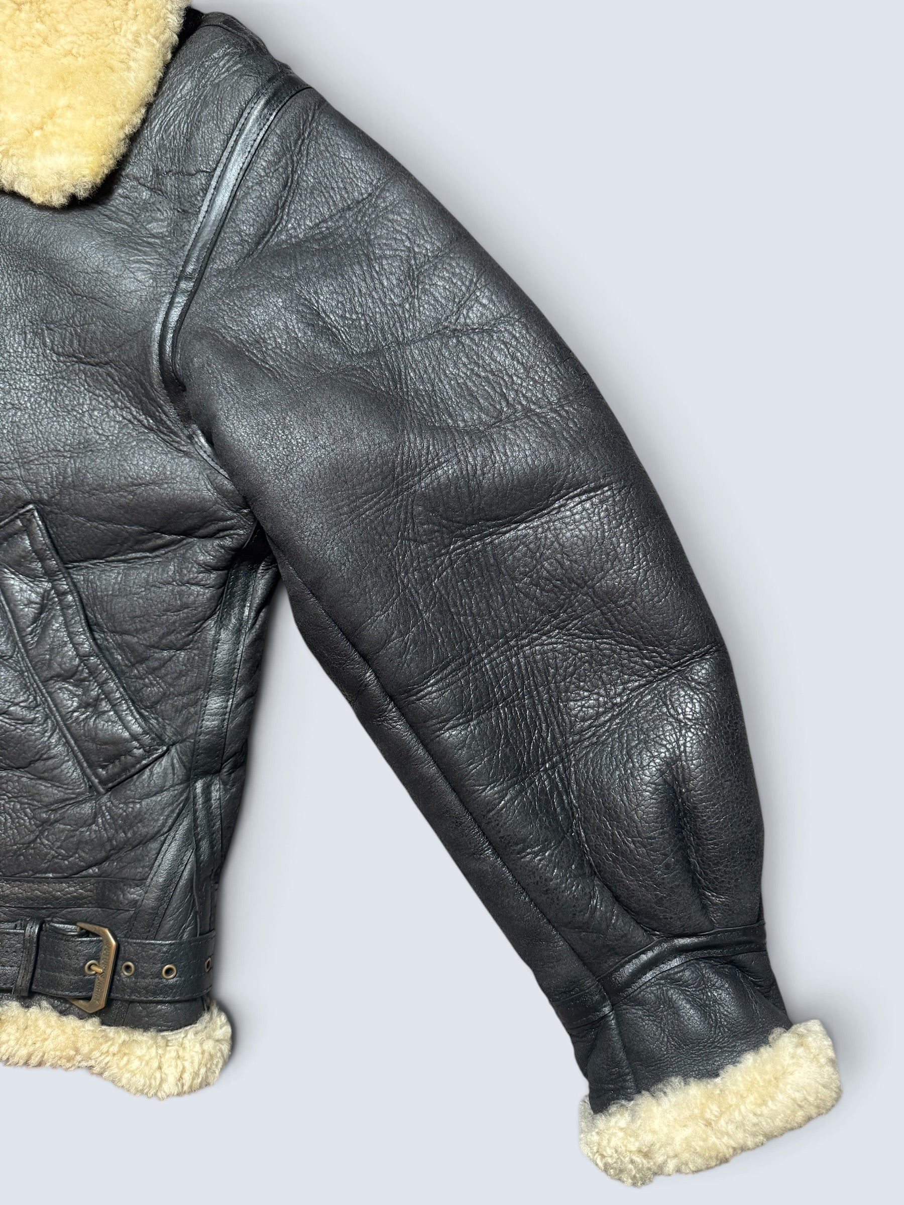 Jacket cuir flight shearling B-3 Octopus Army usaf black vintage 1992 - 38 (S)