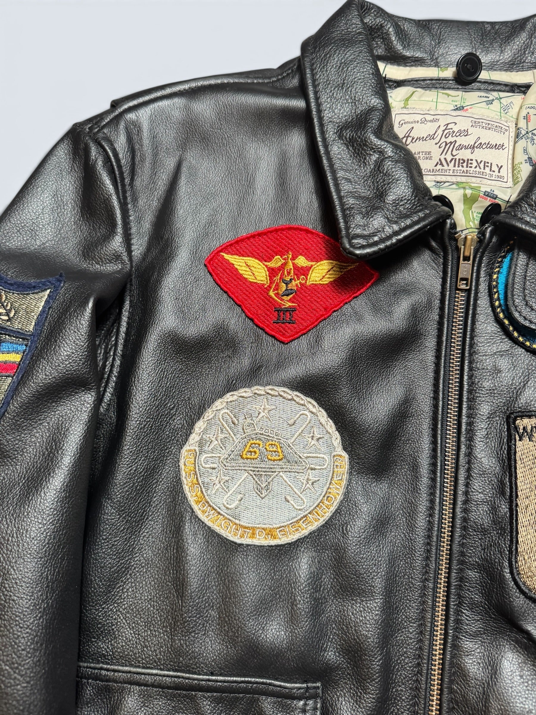 Jacket cuir cowhide flight G-1 Avirex Fly Japan exclusive Top Gun usn full patch black - M/L