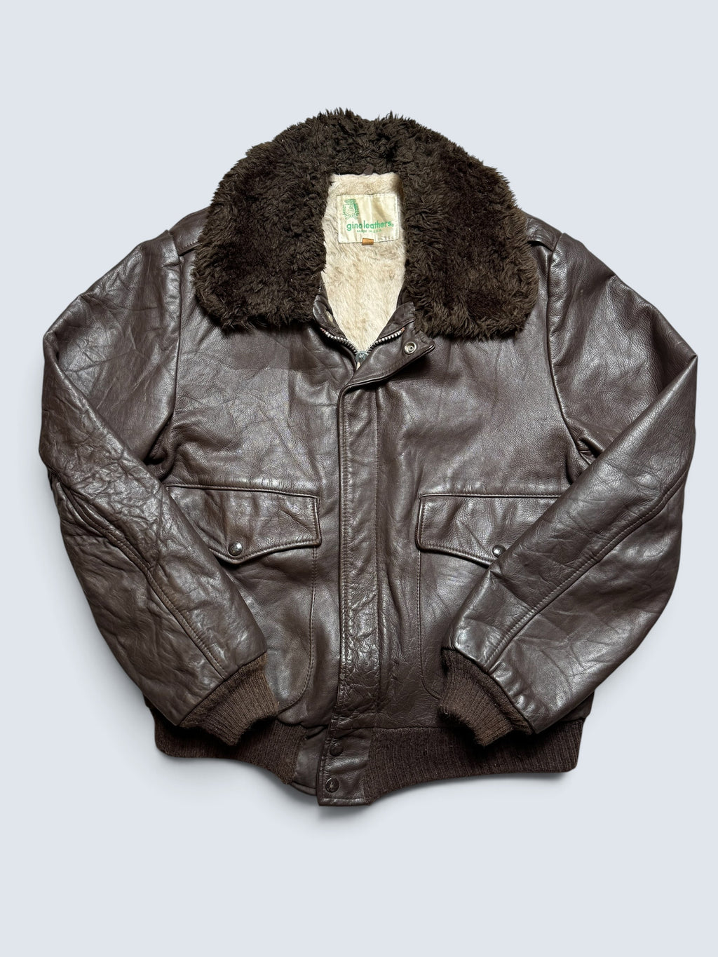 Jacket cuir cowhide flight bomber Gino Leathers made in USA black 70’s - 42 (M)