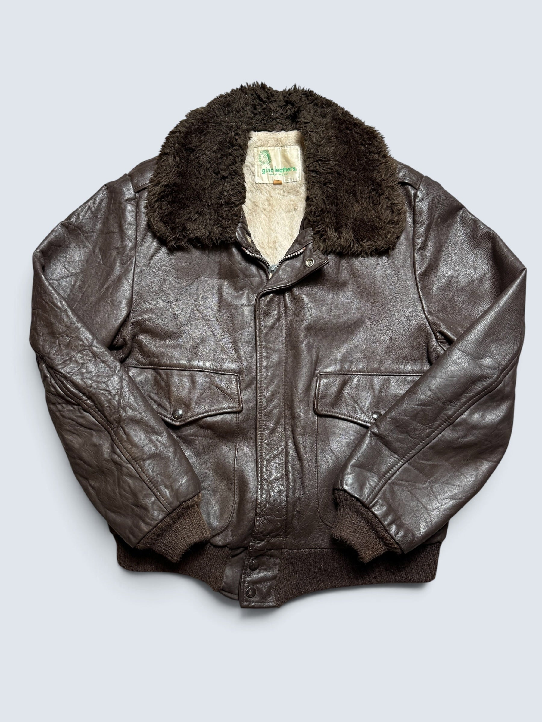Jacket cuir cowhide flight bomber Gino Leathers made in USA black 70’s - 42 (M)