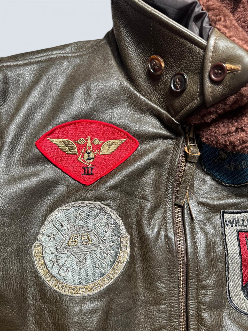Jacket cuir cowhide flight G-1 Avirex LTD Japan exclusive Top Gun usn full patch brown 00’s - L