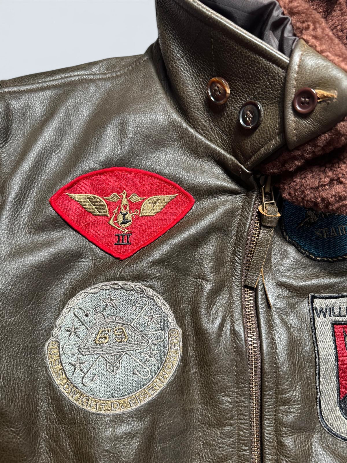 Jacket cuir cowhide flight G-1 Avirex LTD Japan exclusive Top Gun usn full patch brown 00’s - L