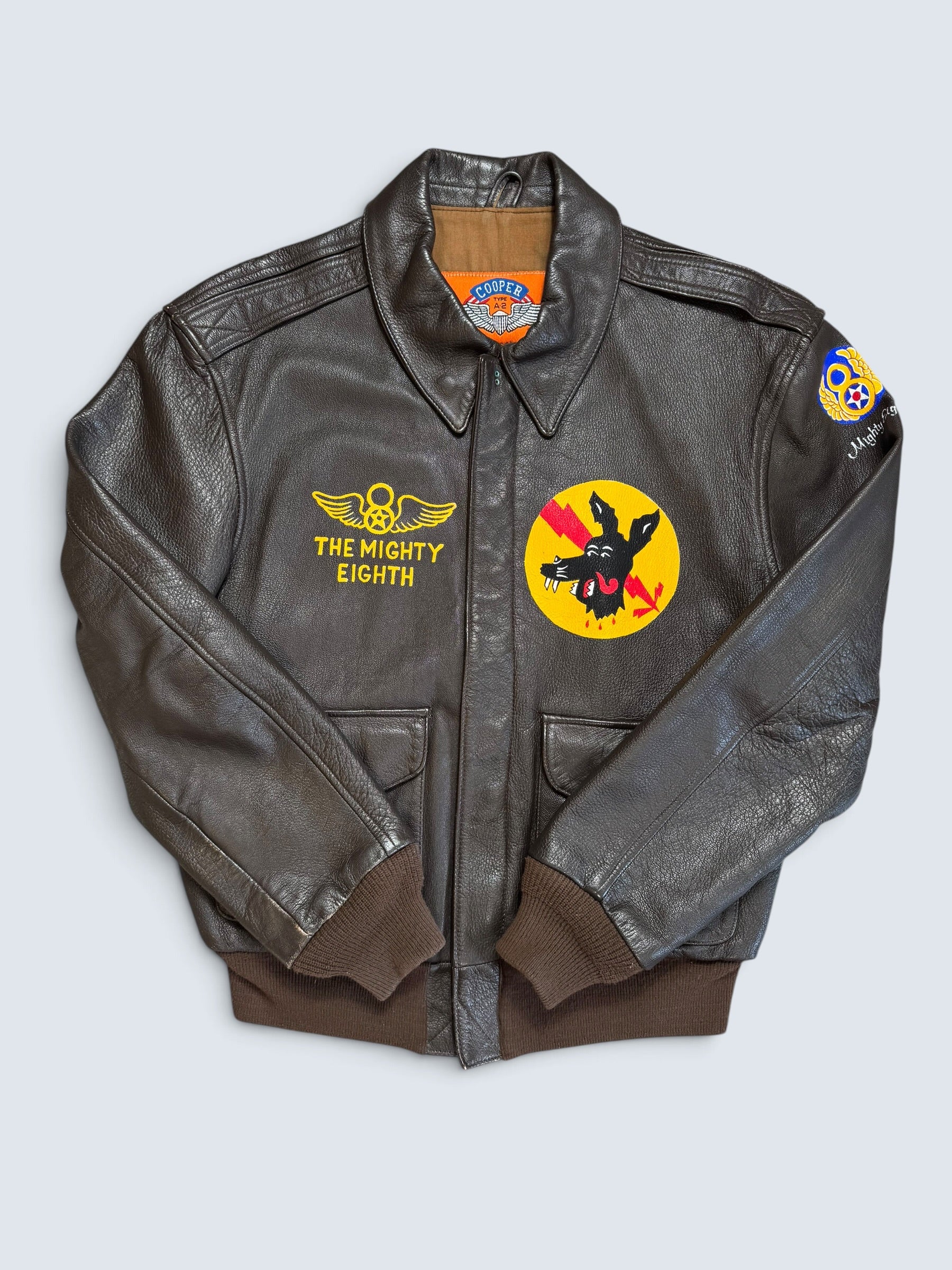 Jacket cuir goatskin flight A-2 Cooper usa usaf Little Gem nose art patch black 80’s - 38 (M)
