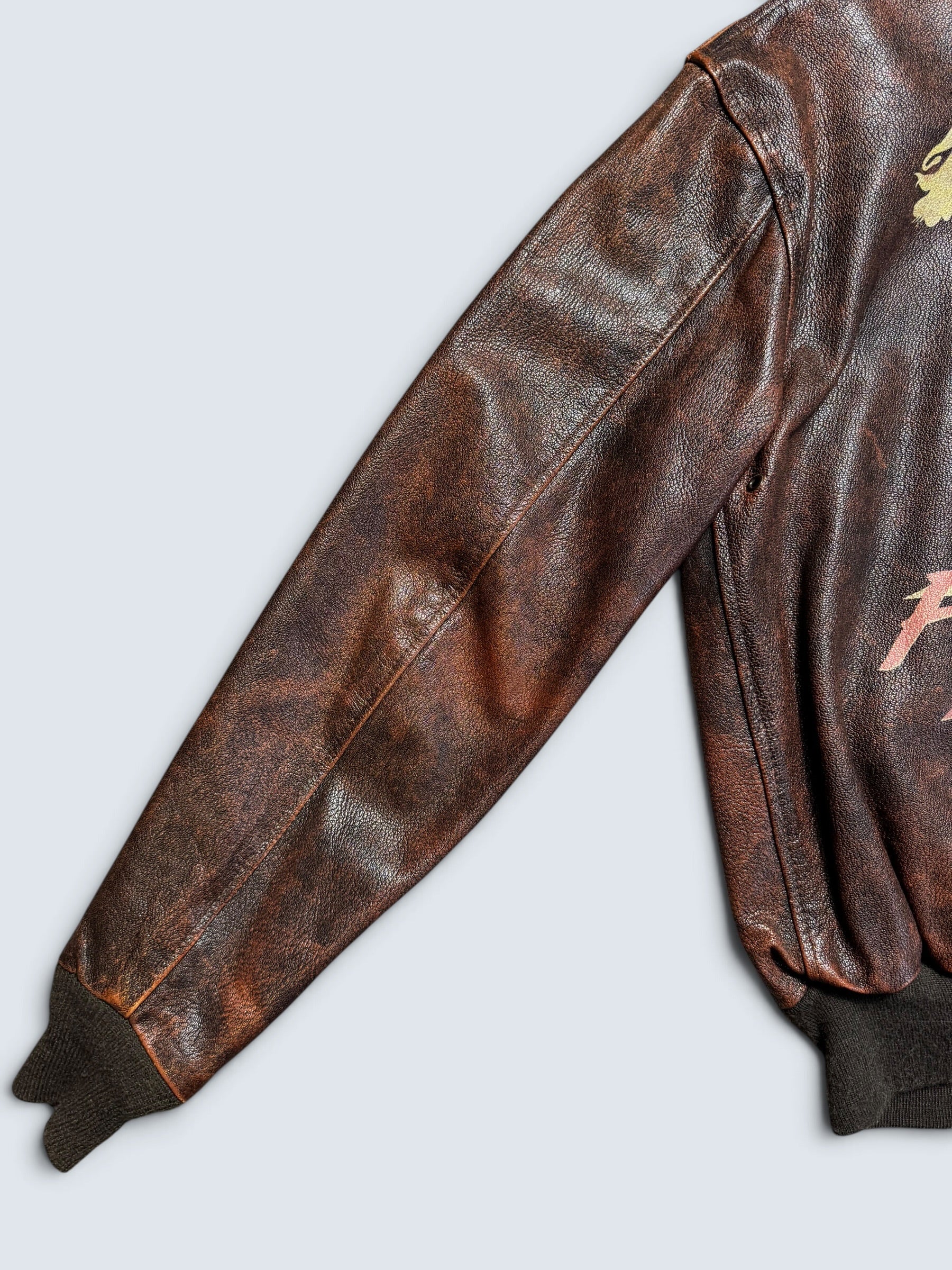 Jacket cuir cowhide flight A-2 Avirex Fielders Choice usaf nose art brown 80’s - 38 (M)